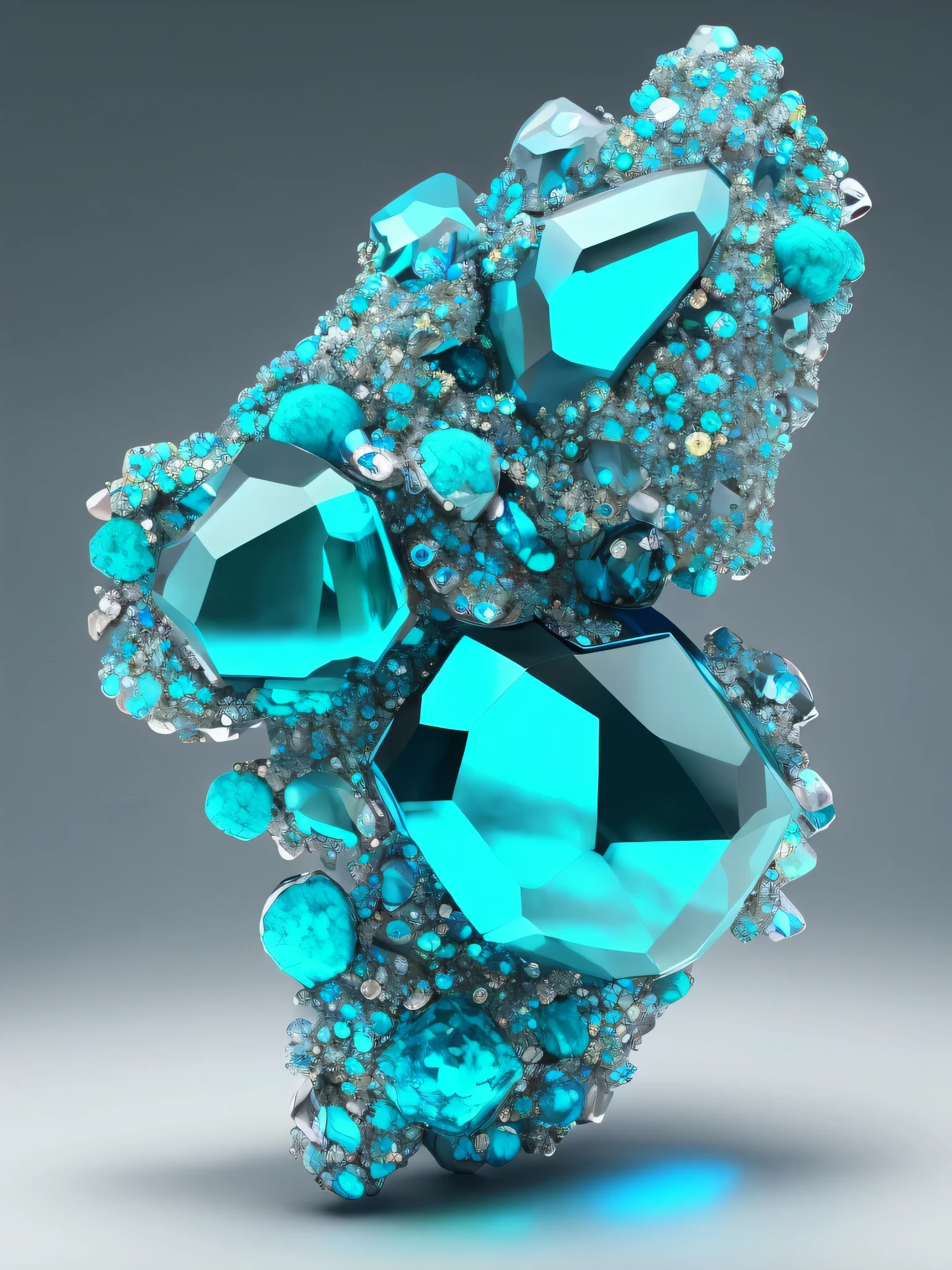 traumhafte Kunst, beautiful minerals, blue turquoise iridescent crystal, super detailliert, unglaubliche Beleuchtung, sehr detailiert, 8K, unwirklicher Motor 5, 3D-Rendering、super realistisch, Hintergrund ist schwarz