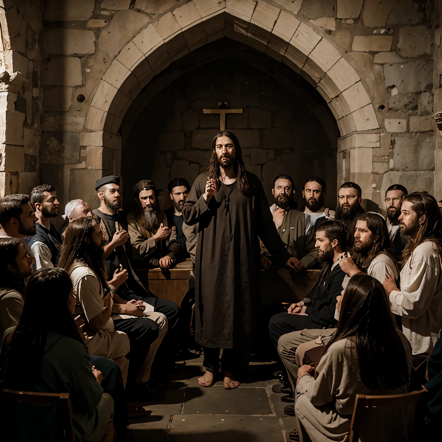 Jesus Christ and his twelve disciples during the Sermon on the Mount