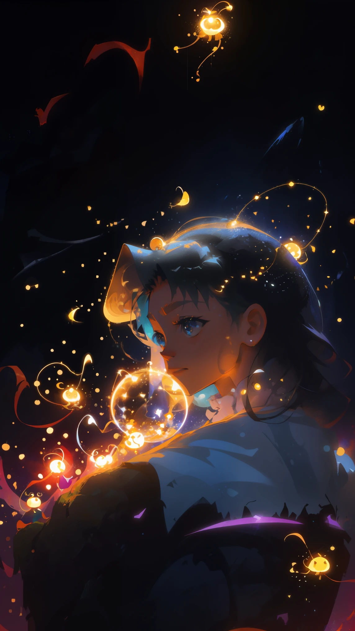 Viaje de Fantasia, parte maestra, Gorgeous, paisaje, (((NO_HumaNOs))), Noche, flor, garden, cielo estrellado, constelaciones, impresionante, vista, agua, warm, acogedor, peaceful, Meteoro, cosmico, magia, magia, particles, Justo, ((fireflies))