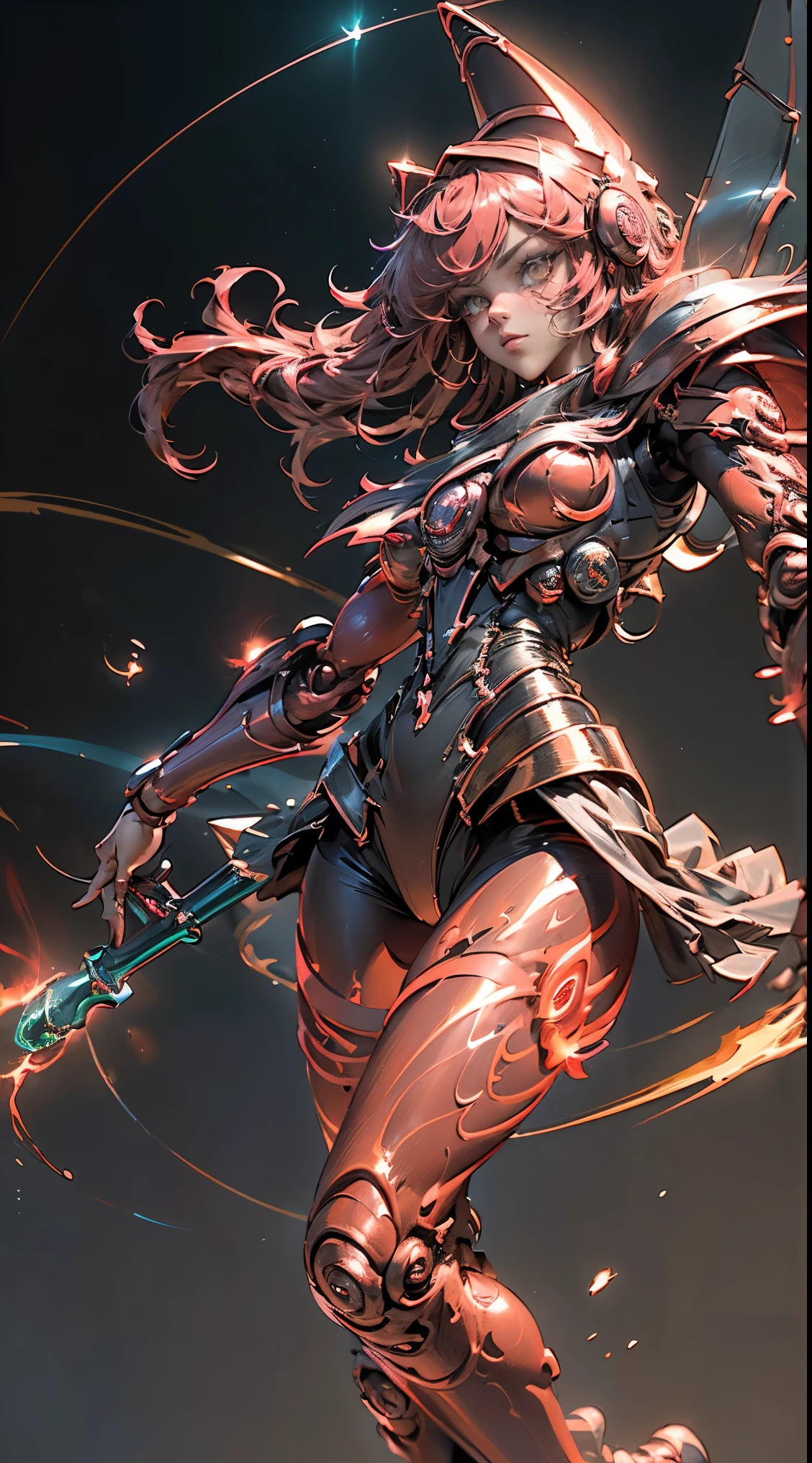 (mesa,extremadamente detallado, Mechas pesadas, superficie dura),(Arte conceptual:1.1),(Shielded core style:0.8), A woman in robo ninja armor is standing.,(cuerpo rojo:1.1),(patas largas:1.1),(Equipado con sable y cadena.:1.1),(Un ojo detallado:1.3),(Una cara detallada:1.3),(Armas detalladas:1.3),(Cuerpo detallado:1.3),((cuerpo completosbian:1.5)),(The background is a crimson flame..:1.5),realista