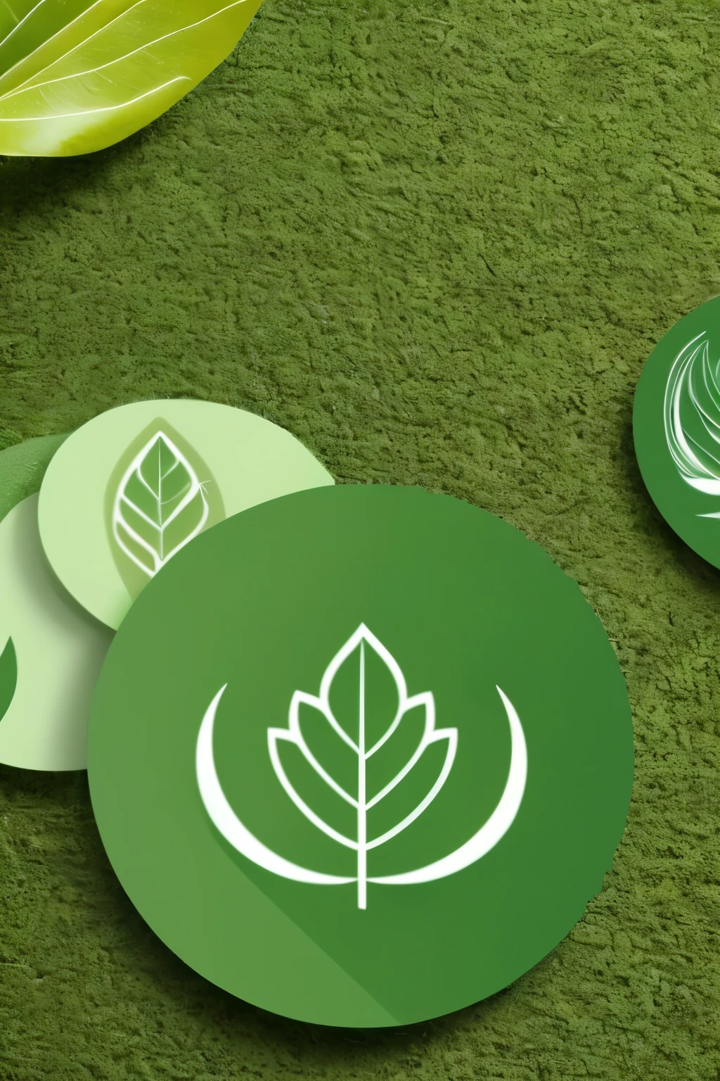 a green circular logo with plants and bioplastic in a white background