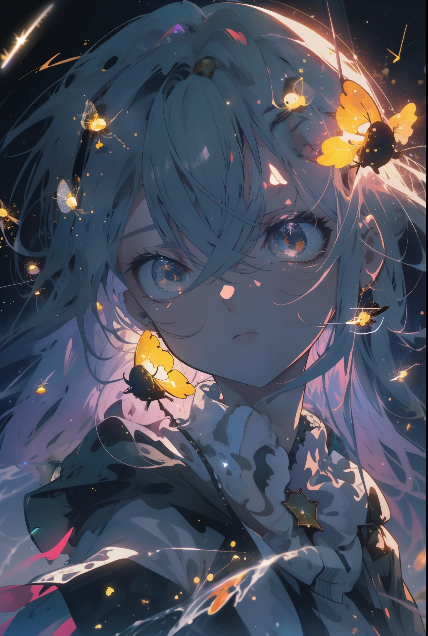 parte maestra, Gorgeous, paisaje, (((No_HumaNos))), Noche, flor, garden, cielo estrellado, constelaciones, impresionante, vista, agua, warm, acogedor, peaceful, Meteoro, cosmico, magia, magia, particles, Justo, ((fireflies))