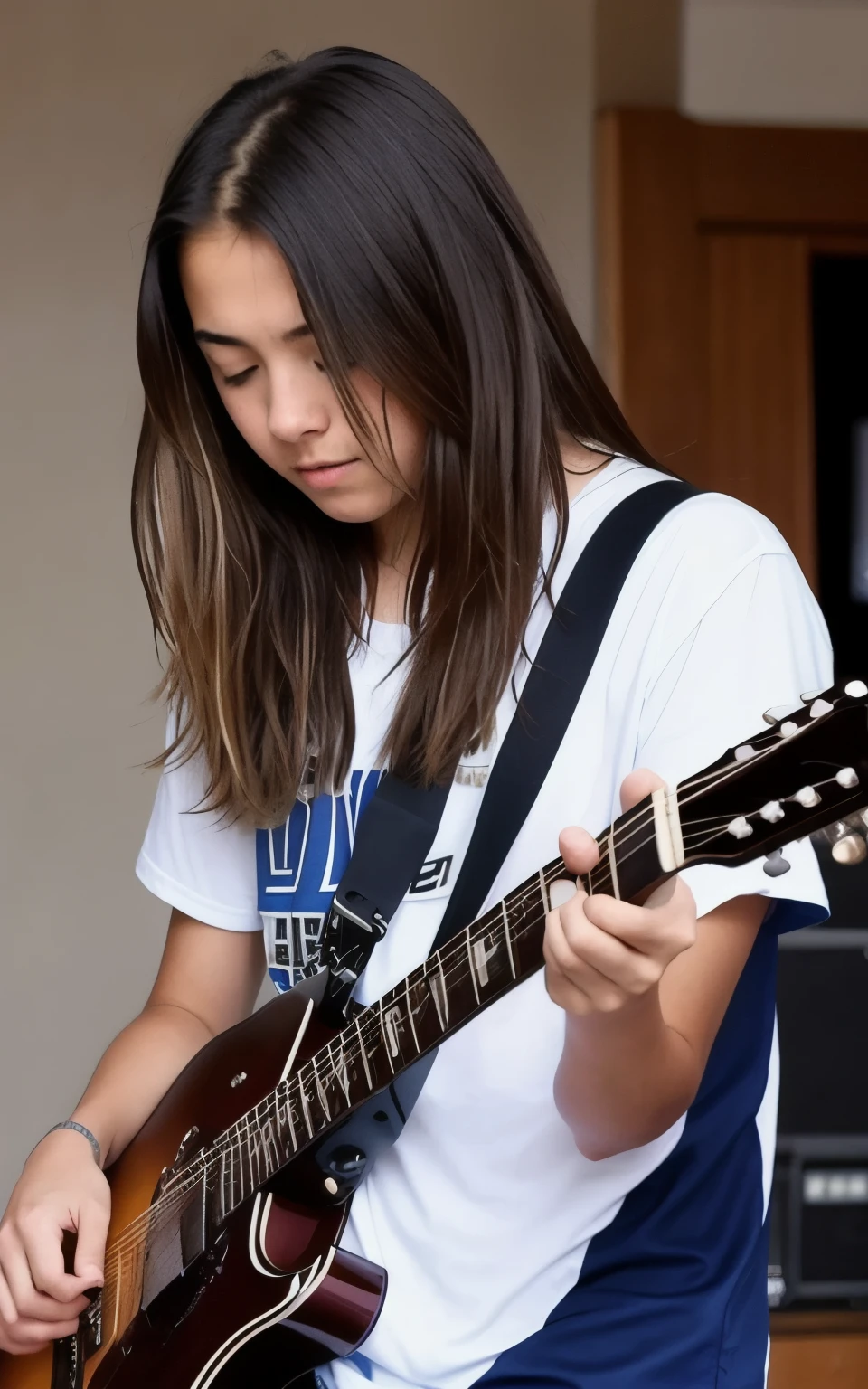 a teenager plays the guitar. imagem hiper realista e cinematografica