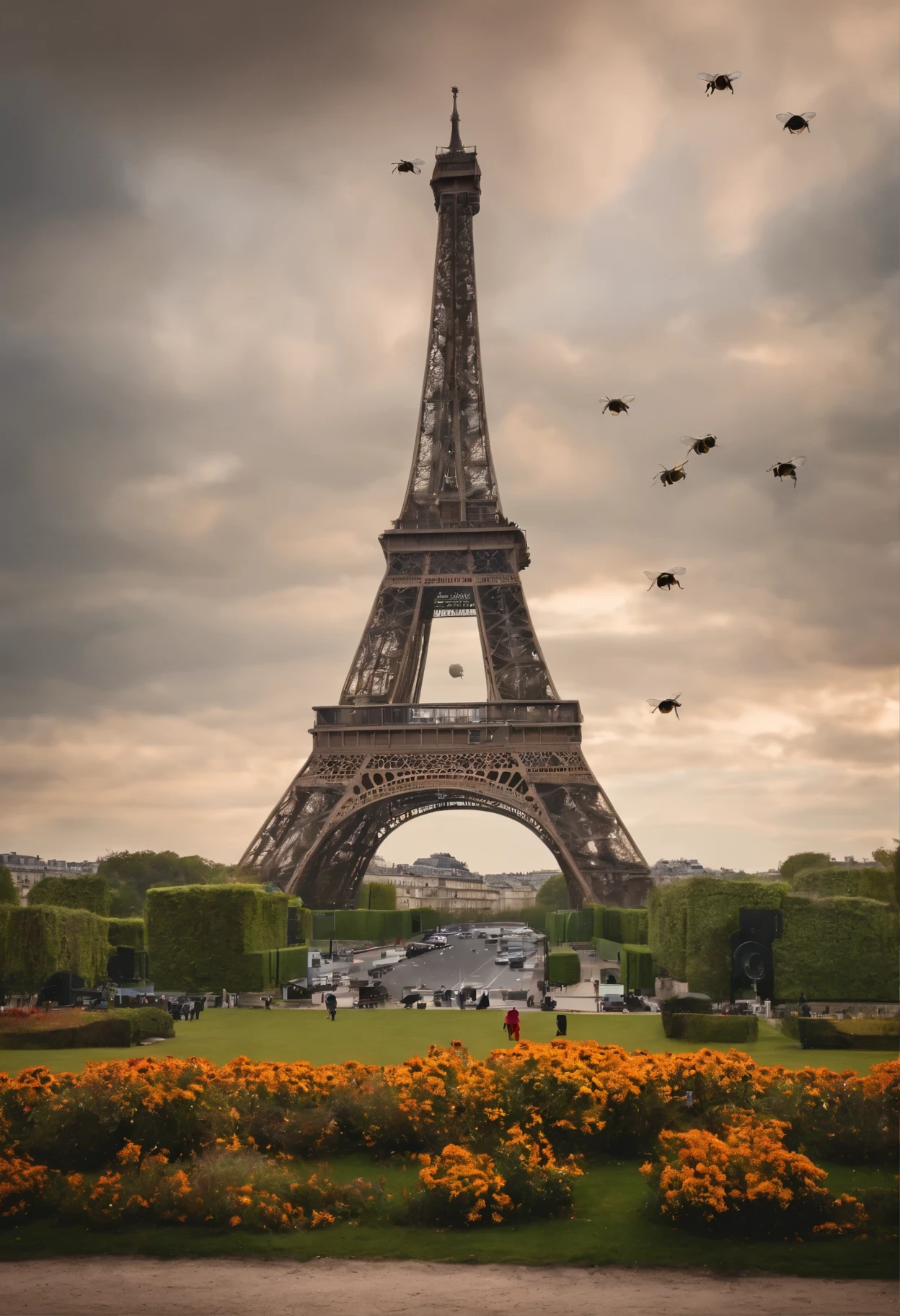 Giant bees attaking paris