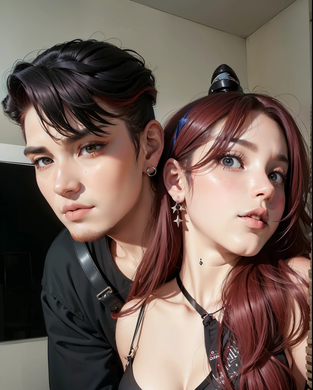 un primer plano de una persona pelirroja y una persona con una camisa negra, inspired by Gloria Muñoz, Jordan Grimmer y Natasha Tan, sakimichan y frank franzzeta, nixeu y sakimichan, inspired by Robbie Trevino, roberto ferri y ruan jia, algo de vera, marca ariana, jia