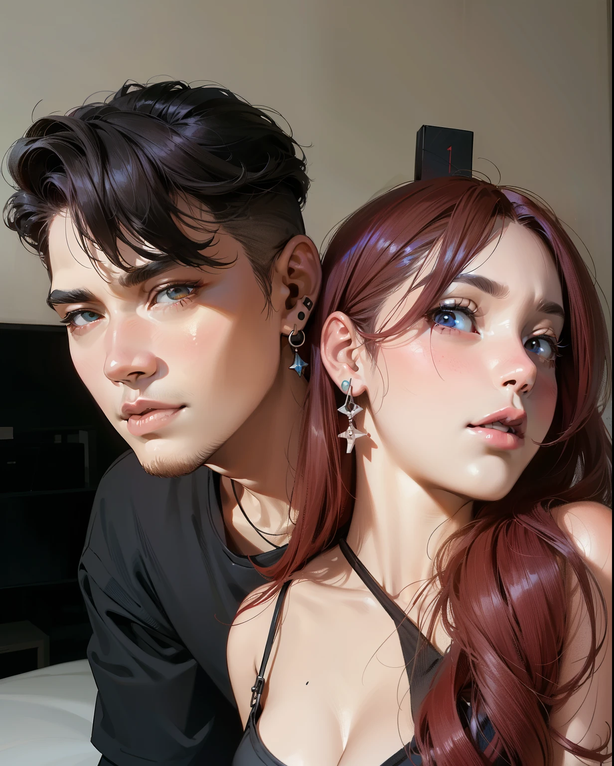 un primer plano de una persona pelirroja y una persona con una camisa negra, inspired by Gloria Muñoz, Jordan Grimmer y Natasha Tan, sakimichan y frank franzzeta, nixeu y sakimichan, inspired by Robbie Trevino, roberto ferri y ruan jia, algo de vera, marca ariana, jia