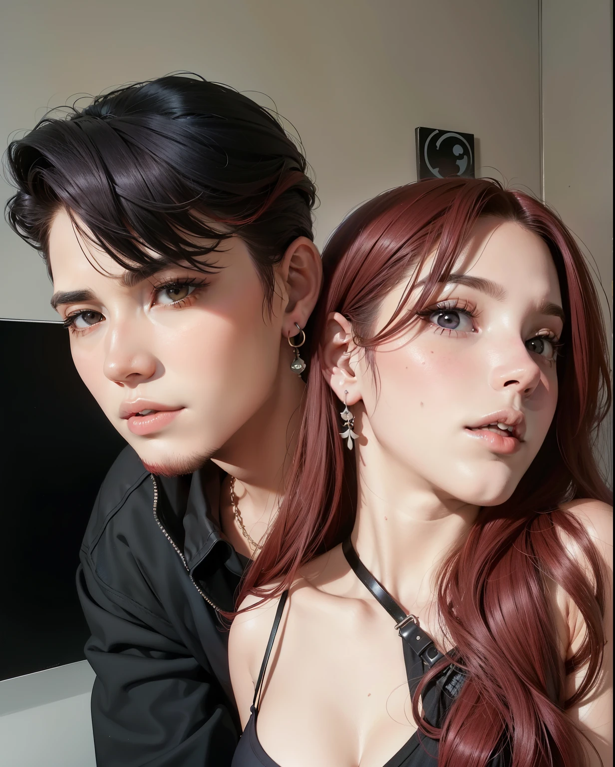 un primer plano de una persona pelirroja y una persona con una camisa negra, inspired by Gloria Muñoz, Jordan Grimmer y Natasha Tan, sakimichan y frank franzzeta, nixeu y sakimichan, inspired by Robbie Trevino, roberto ferri y ruan jia, algo de vera, marca ariana, jia