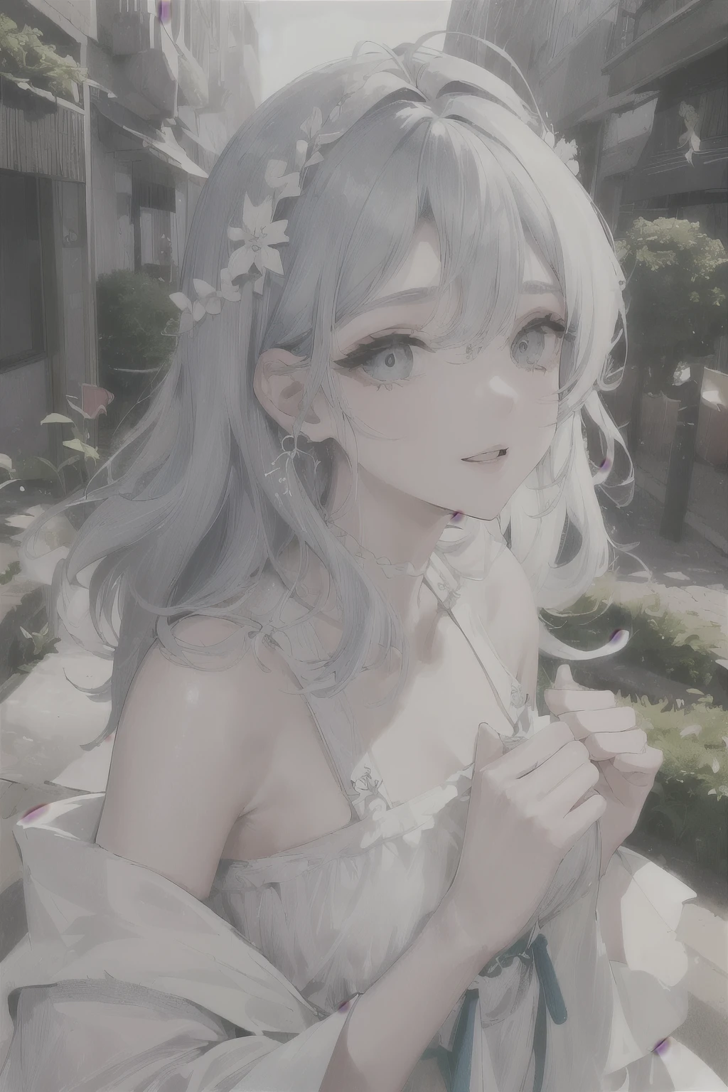 arte oficial, obra de arte, sharp focus, (linda linda linda mulher coreana:1.3), (lindo fofo coreano:1.3), beleza coreana, Cabelos, olhos e rosto delicados e bonitos, realista, ultra detalhado, garota linda, blue sky, bright white particle, (side lighting:1.2), luz solar, nuvem branca, nuvens detalhadas, delgado, Lindos  muito grandes e quadris muito grandes, Sorria com Dentes, ((sorria com os olhos, abra os dois olhos)), Scenario, cabelo longo e liso,  facial expression, building, (paisagem urbana:1.7), Dynamic Hair, cabelo longo e liso, cabelo rosa platinado detalhado, brilho olhos azuis, (camisas plissadas azuis + saia branca), meias longas brancas, pale skin, hair ornament, epic Scenario,