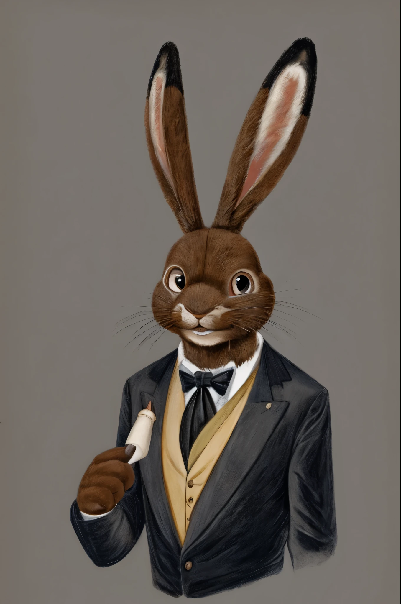 1male, brown hare man, black tuxedo