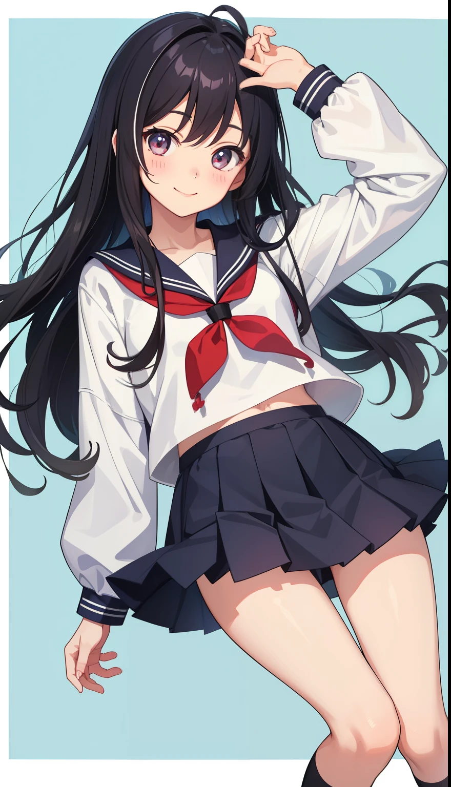 1 girl、smile、pretty girl、high school student、uniform、serafuku、（small breasts）、Portrait from the crotch to the top、