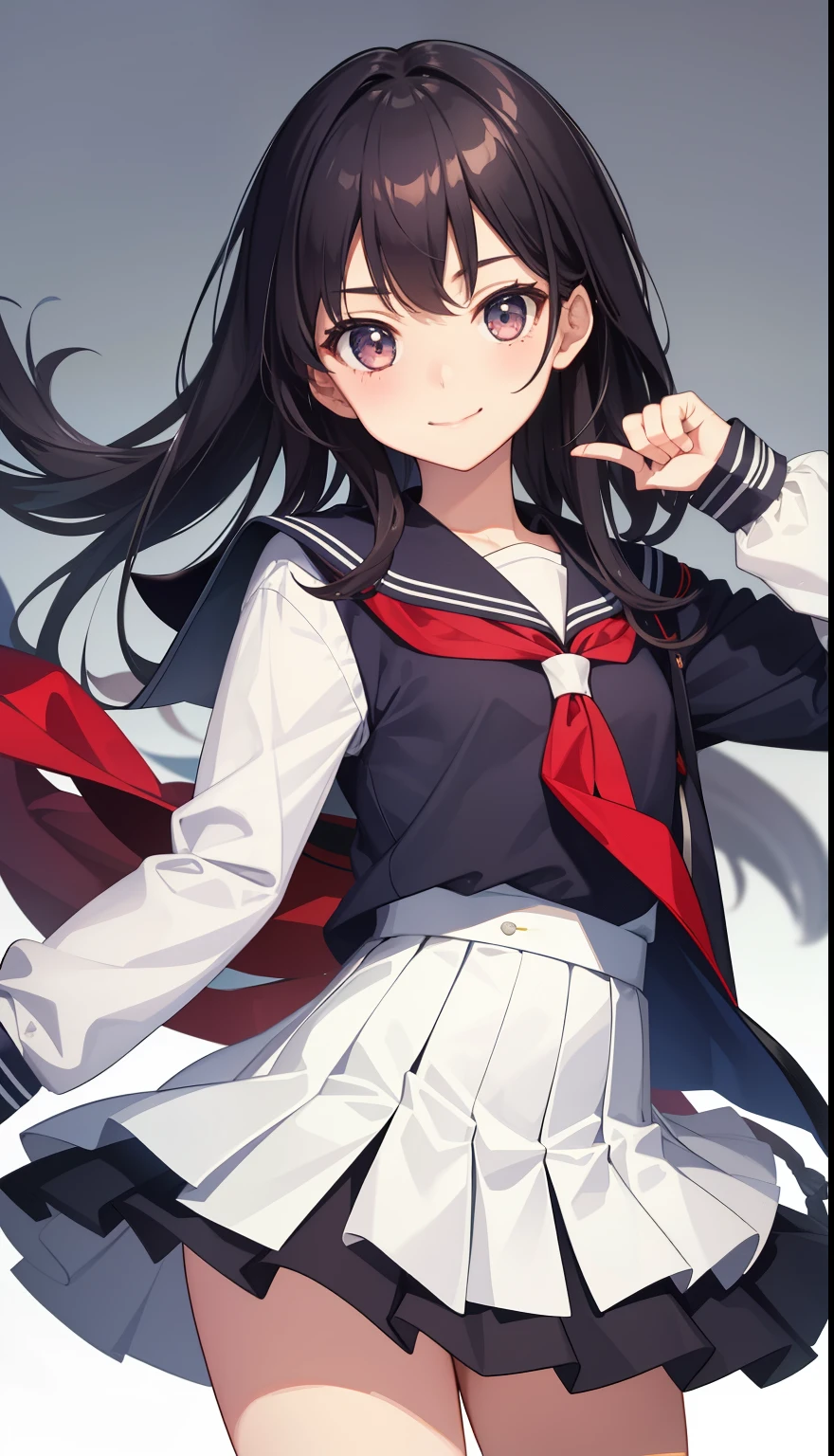 1 girl、smile、pretty girl、high school student、uniform、serafuku、(small breasts)、Portrait from the crotch to the top、