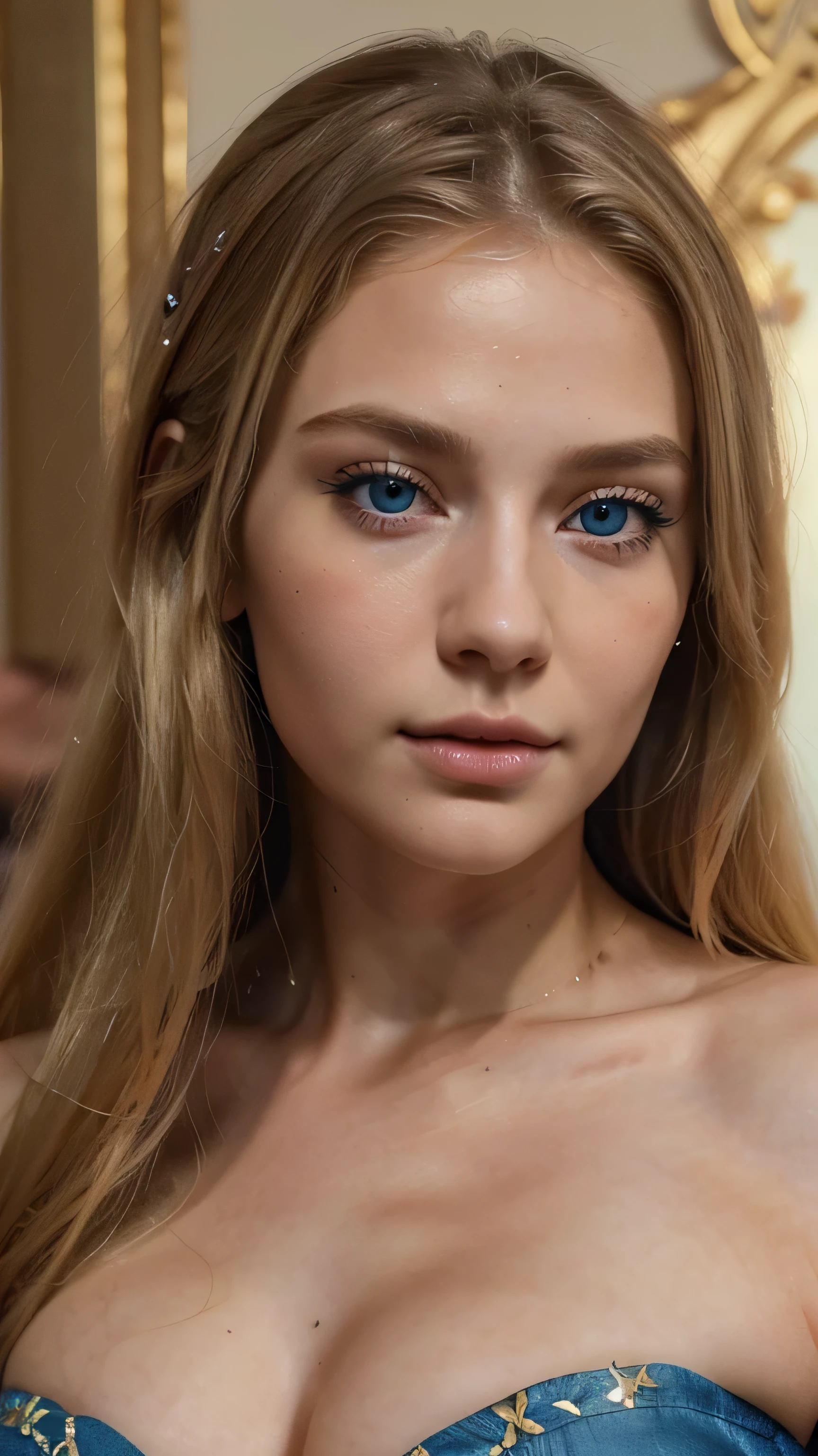 Girl 25 years old, European, shoulder-long blond hair, blue eyes, close-up of the face, front view ((Best Quality, 8k, Masterpiece: 1.3)), 1.2, Outstanding Beauty Style: 1.4, Slim Abs: 1.2, highly detailed skin and face texture, detailed eyes, double eyelids.