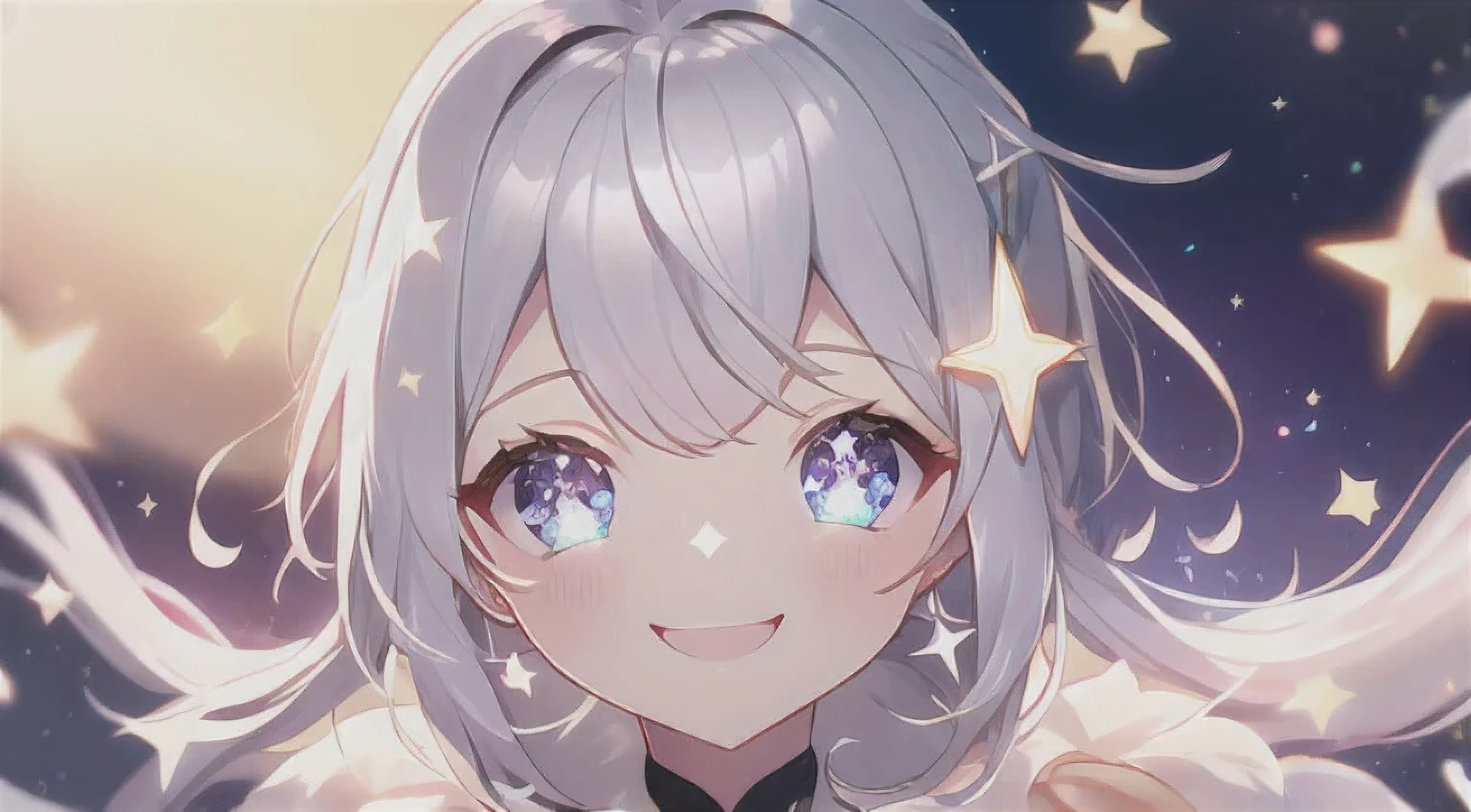 silver haired, Drawing star-sparkling eyes, twinkling heart, beautiful heart, beautiful heart, exciting heart, wink, cute art, spiritual, mascot, agehao,