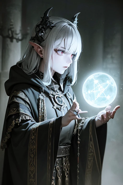 Young elven woman, pale skin, brown hair, a green eyes,  black clothes, small, dark fantasy, long ears, bladedancer, pissed, holding a sword