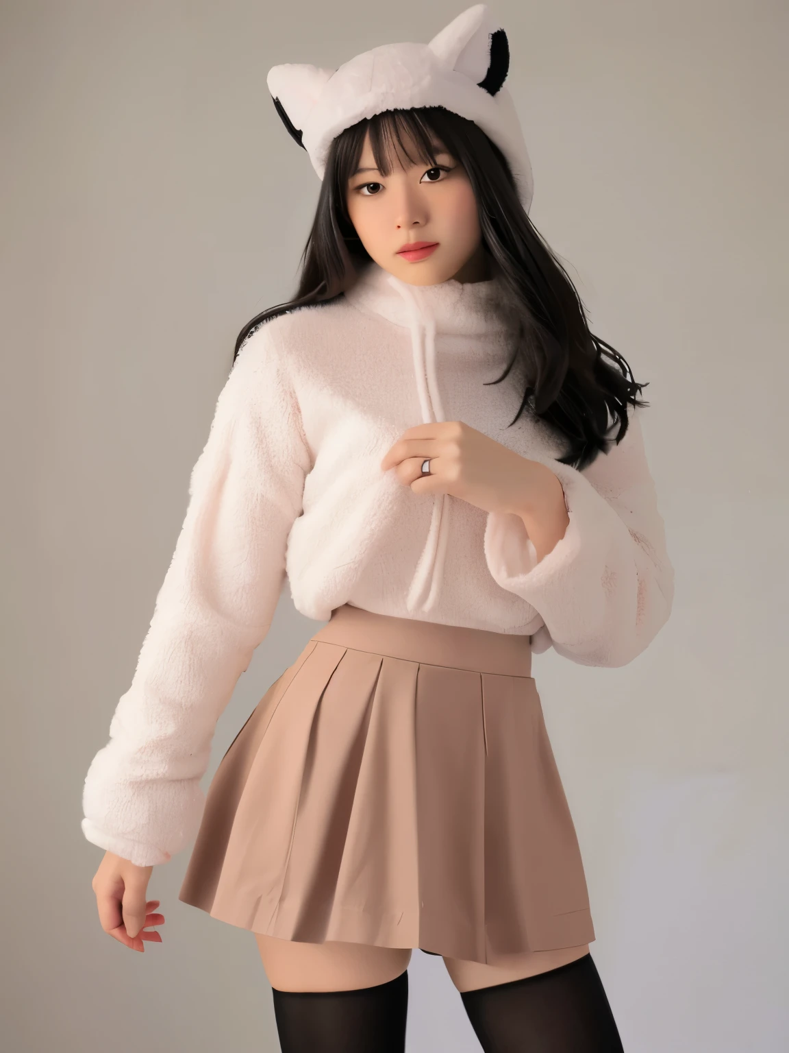 (Uploaded to e621, furry, anthro, kemono:1.3),, (highest quality, masterpiece, figure, Super detailed:1.3), (white background:1.5), (full body, Are standing), 1 girl, alone, fox girl, long hair, gray hair, (suspender skirt, black skirt, white shirt, long sleeve), (looking at the viewer:1.3), loafers, blue eyes, (gouache, Oil, Impressionism),masterpiece, expensive quality, very_expensive_solve, big_file size, full color,(completely nude:1.2),pussy,niplles,