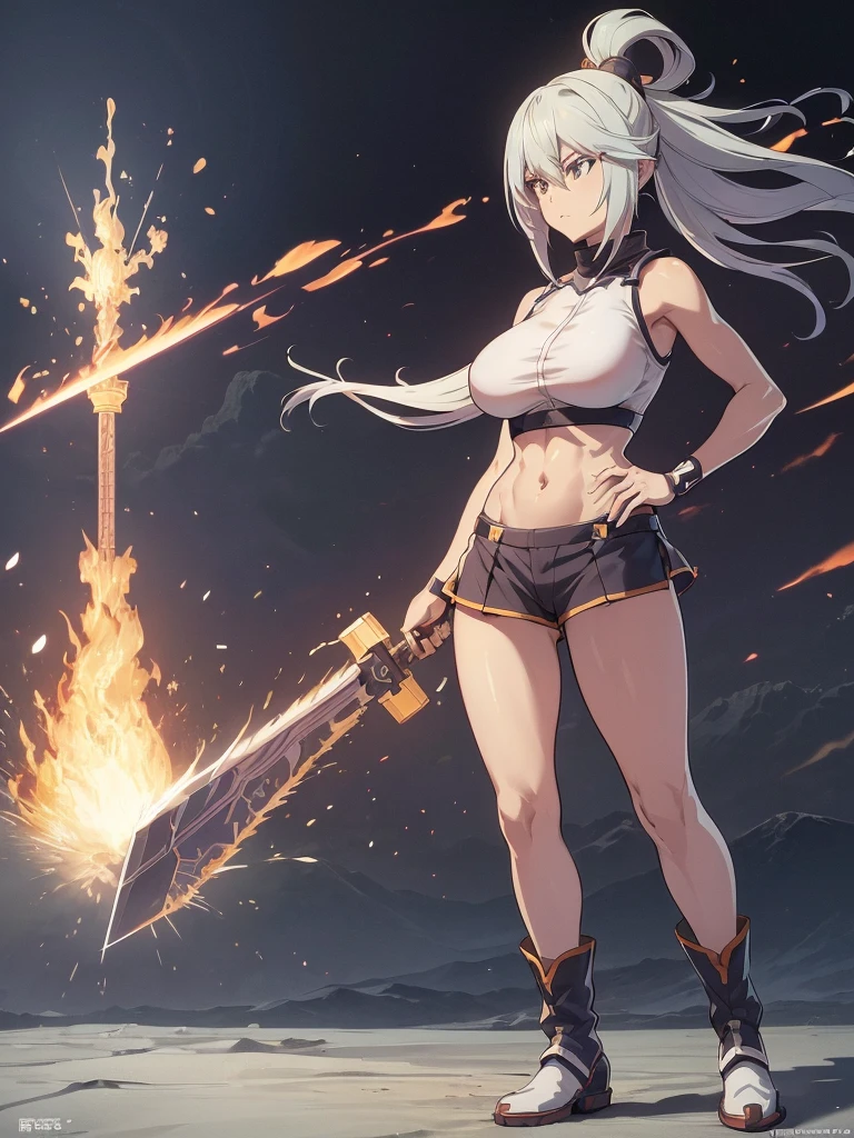 (masutepiece, best quality), (perfect athlete body: 1.2), (detailed hair), ultra-detailed, anime style, full body, cyberpunk ninja girl, Japanese hairstyles, wield a giant flaming sword, standing in the desert, Use high-tech boots, 8K high resolution, trend art station, white background, standing in the desert, full body, (masutepiece, best quality), (perfect athlete body: 1.2), (detailed hair), ultra-detailed, anime style, full body, cyberpunk ninja girl, Japanese hairstyles, wield a giant flaming sword, standing in the desert, Use high-tech boots, 8K high resolution, trend art station, white background, standing in the desert, full body,