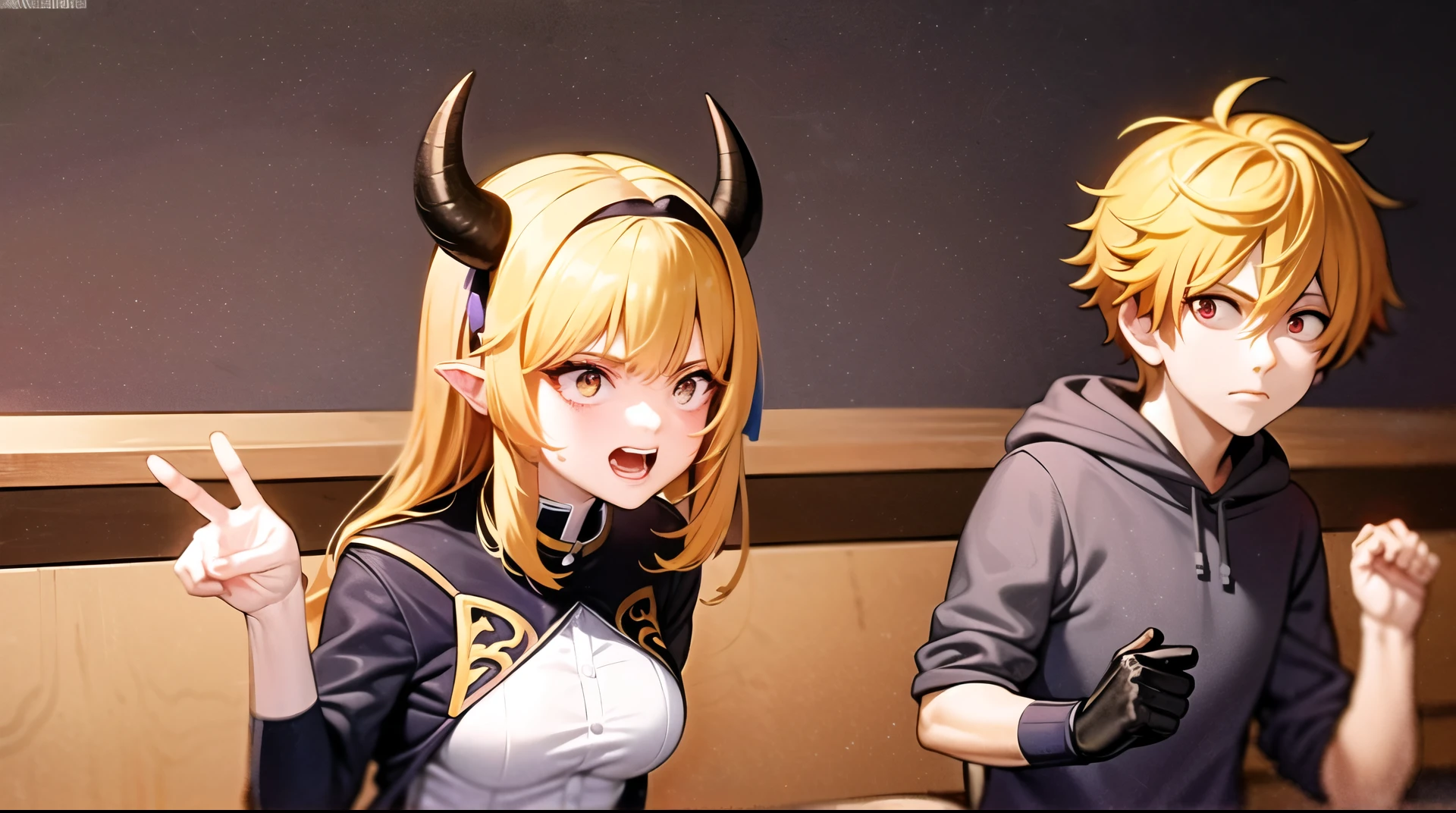 maybe we&#39;ll meet in the next dungeon three heroes bow sword magic girl boy magician enemy minotaur with thinking axes boy and girl magician attacking the minotaur computer game and above everyone&#39;s head there is a bar of life and manna killing mobs completing tasks leveling up the character loot
