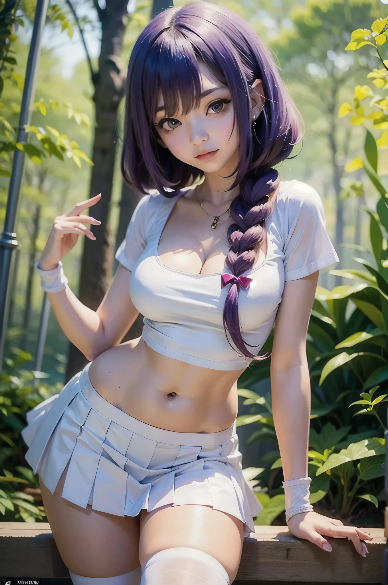 anime girl with purple hair and a white shirt posing in a forest, seductive anime girl, attractive anime girl, beautiful anime girl, anime girl, young anime girl, an anime girl, ilya kuvshinov landscape, pretty anime girl, ilya kuvshinov. 4 k, (anime girl), anime girls, cute anime girl, beautiful anime woman