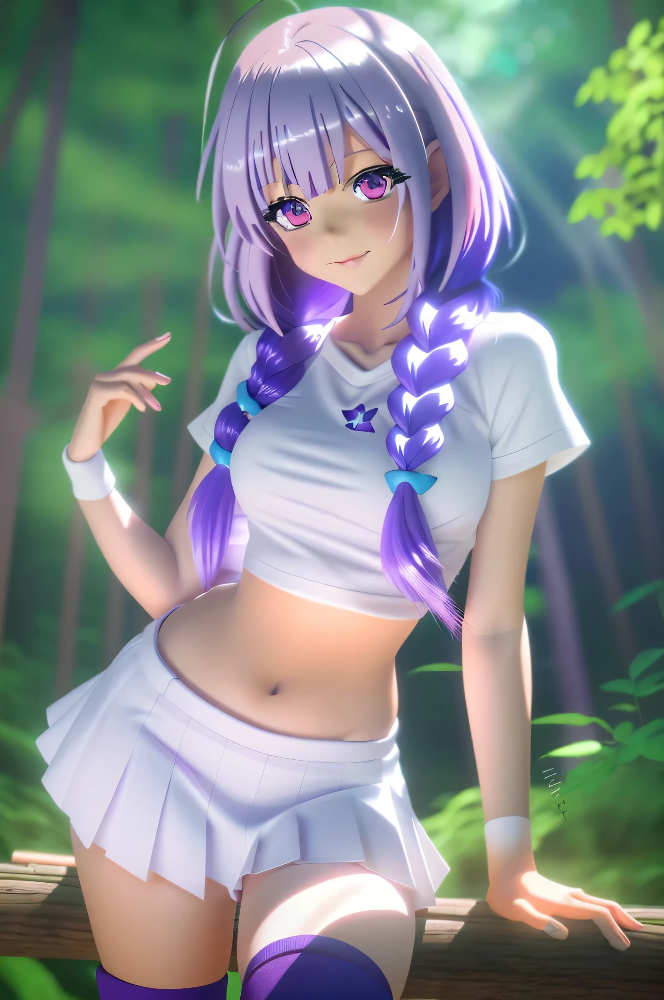 anime girl with purple hair and a white shirt posing in a forest, seductive anime girl, attractive anime girl, beautiful anime girl, anime girl, young anime girl, an anime girl, ilya kuvshinov landscape, pretty anime girl, ilya kuvshinov. 4 k, (anime girl), anime girls, cute anime girl, beautiful anime woman