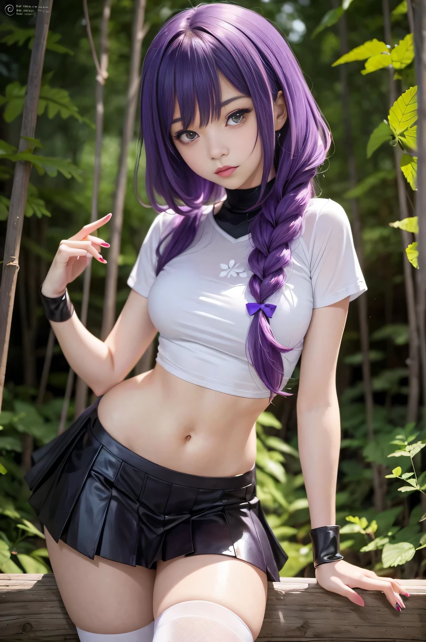 anime girl with purple hair and a white shirt posing in a forest, seductive anime girl, attractive anime girl, beautiful anime girl, anime girl, young anime girl, an anime girl, ilya kuvshinov landscape, pretty anime girl, ilya kuvshinov. 4 k, (anime girl), anime girls, cute anime girl, beautiful anime woman