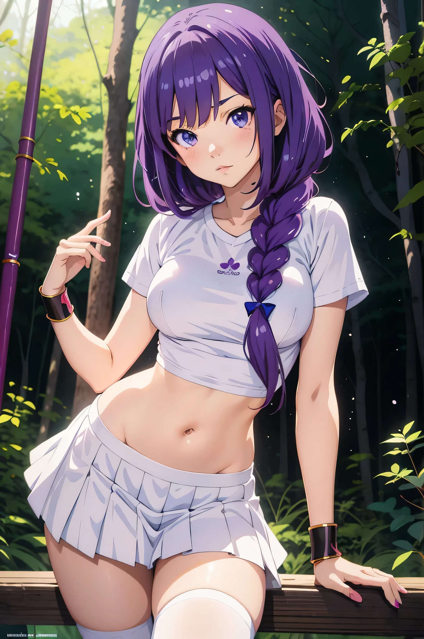 anime girl with purple hair and a white shirt posing in a forest, seductive anime girl, attractive anime girl, beautiful anime girl, anime girl, young anime girl, an anime girl, ilya kuvshinov landscape, pretty anime girl, ilya kuvshinov. 4 k, (anime girl), anime girls, cute anime girl, beautiful anime woman