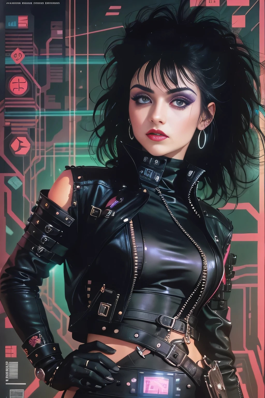 80s, 1girl, goth, siouxsie, cyberpunk,