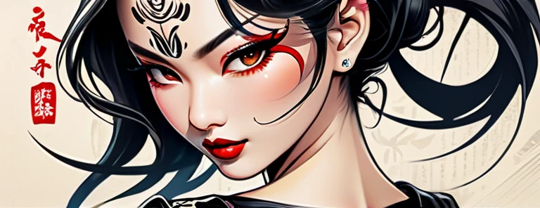 evil authentic illustrated Washipaper infp complex evil mask dominatrix naughty pose add whip(perfect anatomy), Beautiful firm round breasts, perfect round ass, authentic tattoo designs drawn directly all over the body, bold medium, authentic samurai Art Design, Cutting-edge samurai fashion, Innovative, The center of attention,japanese prefecture, honk kong, Special laser art design, -motto,against a complex Background, --niji 50 --chaos 30 --testpfx
