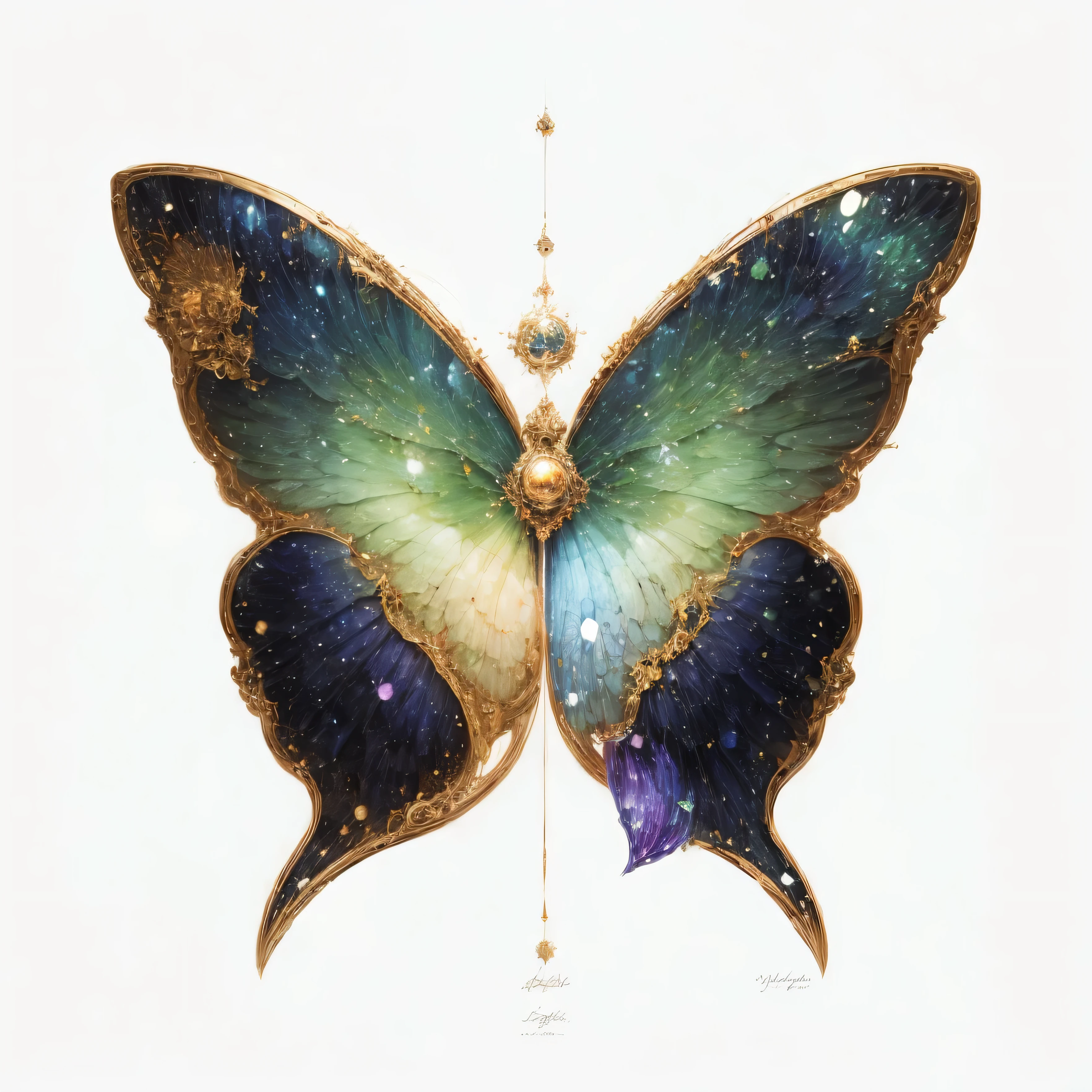 space element,galactic elements,Planet pattern on wings,Wings wrapped in rainbow light,Colorful,Surrounded by colorful lights,planets around
