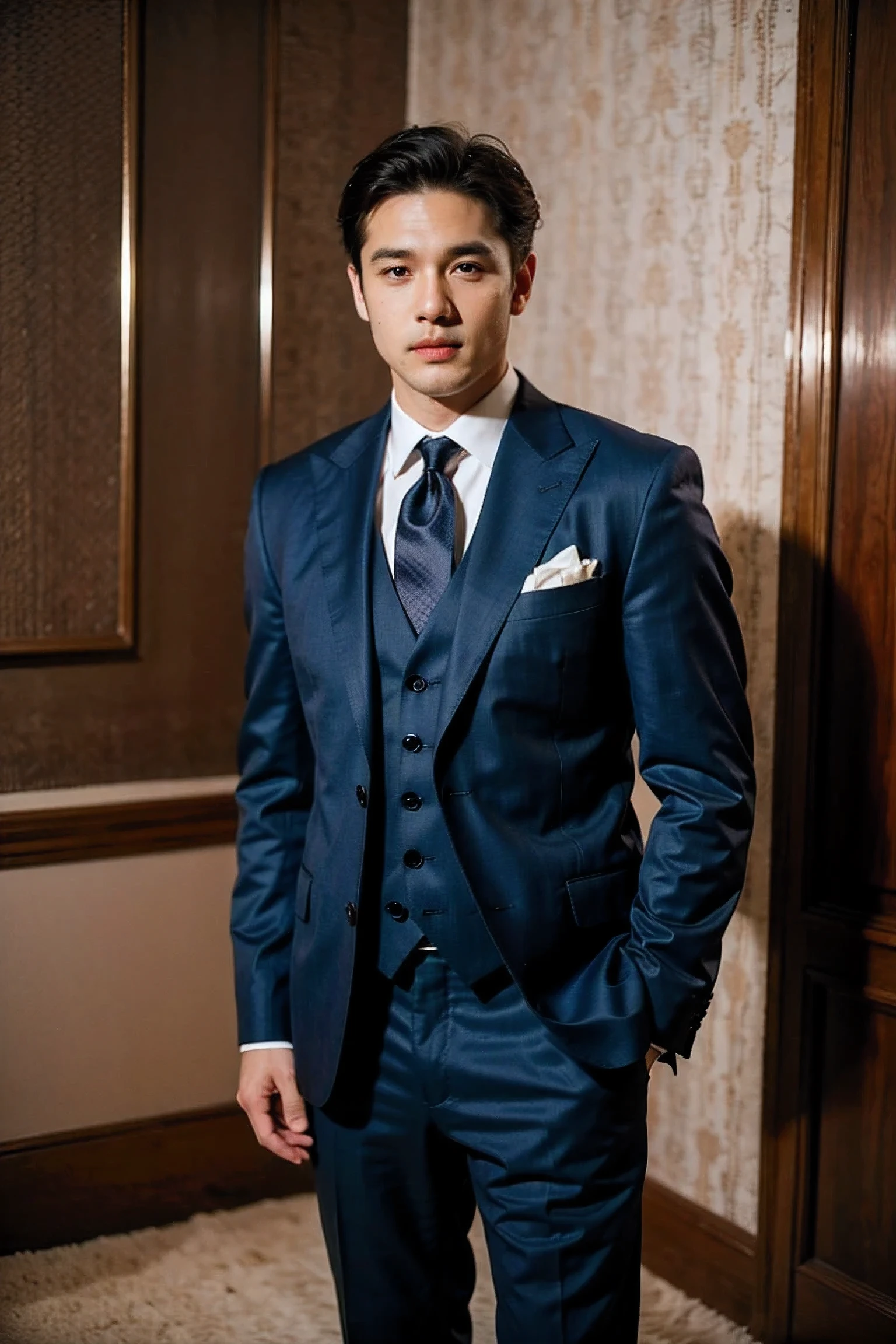 Realistic photography, handsome man ,elegant suit