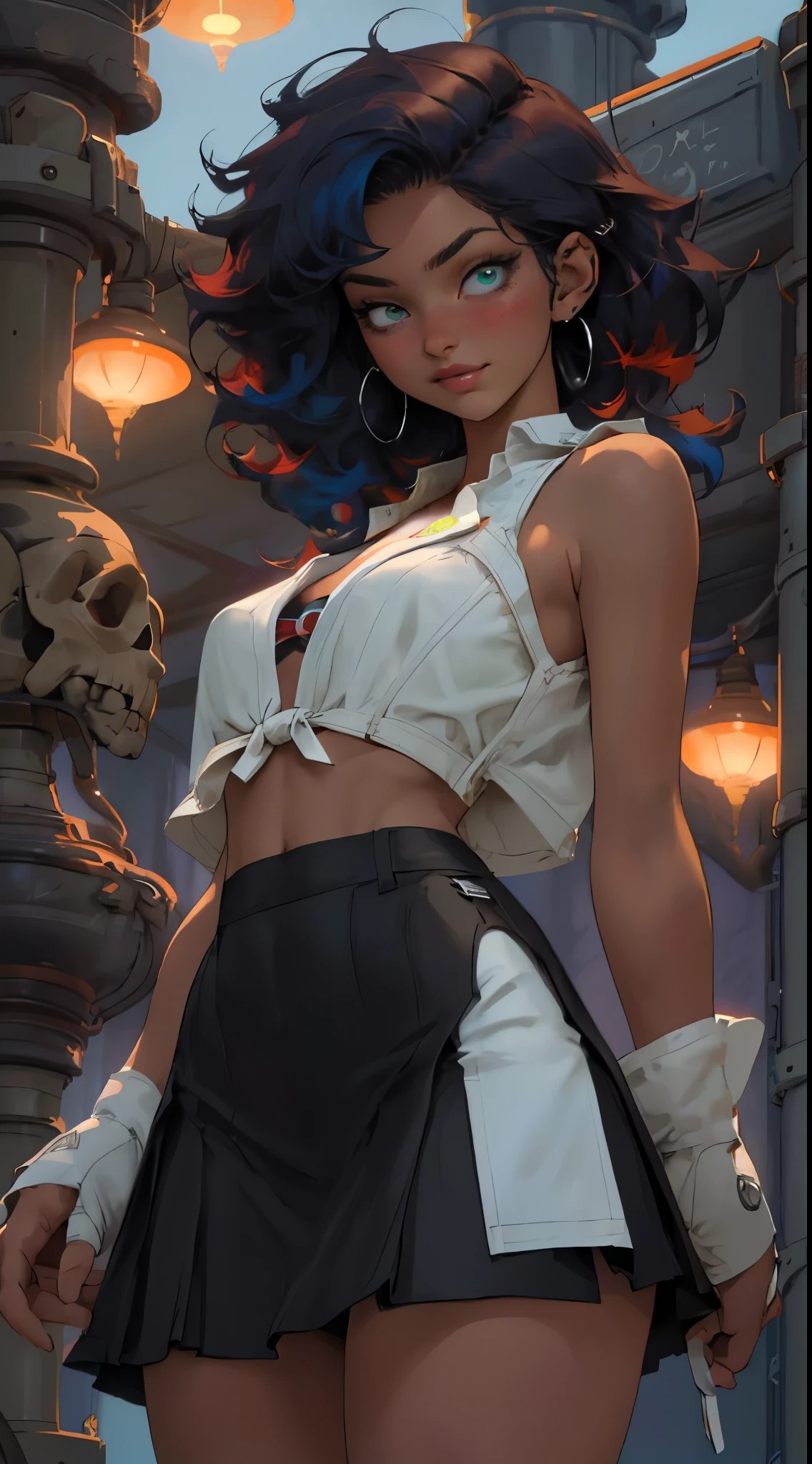 melancholy lighting, quiet, calm, brightness, masterpiece, best quality, (ultra photorealistic:1.3), (masterpiece:1.4), best quality, ((realistic)), high quality, highly detailed, ((Real image)), ((realistic skin)), ((realistic face)),(illustration:1.05), (beautiful:1.05), (beautiful detailed eyes:1.05), (cinematic light:1.1), Full body, precise proportions, 28-year-old girl, skinny female, red and blue headphone, dancing at the night club with two friends, two-tone hair blue and red hair, tulle, long legs, buttocks, blush, shyness, collarbone, abdominals, double weave, beautiful and delicate face, fair skin, real skin, (face detail), pores, super high resolution, 8k, parameters Best quality, masterpiece, super high resolution, (Realistic 2.0), More details, detailed skin, wearing a short black leather skirt, no panties, white teeth, voluminous curly hair, perfect and well designed light green eyes, girlfriend, beautiful, beautiful, studio lighting