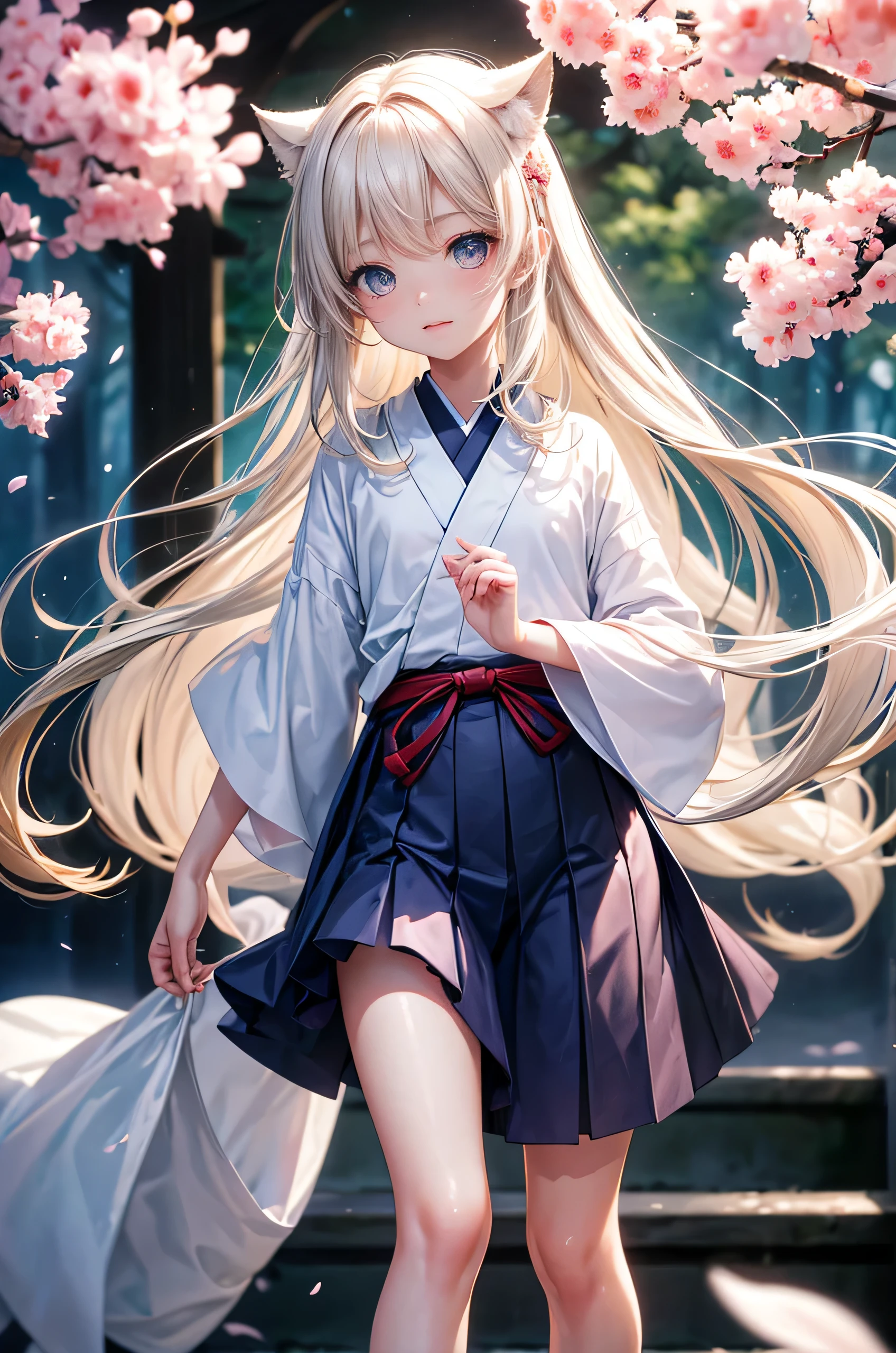 (highest quality、4k、8K、High resolution:1.2)、Super detailed、(genuine:1.37)、(HDR:1.1)、(Hmm:1.1)、(studio lighting:1.1)、(very detailed explanation:1.1)、 (Professional:1.1)、(bright colors:1.1)、(Bokeh:1.1)、innocence、11 year old baby girl、small eyes and face、beautiful and detailed eyes、dark and beautiful lips、small mouth、brown vest、brown pleated hair、fluttering hair、innocenceな笑顔、Pose with movement、pale color palette、gentle sunlight、風にfluttering hair、school uniform、upper thigh,full body shot, Digital single-lens reflex camera, looking at the viewer, Frank, Sophisticated, Zola々right, thin腕,small mouth,cute face, Beautiful and slim legs、white skin、透き通るwhite skin、because I'thin、Professionalの照明, film grain, chromatic aberration, (Eye and face details:1.0), (Bokeh:1.1), japanese kimono、beautiful kimono、elementary school girl、beautiful slim legs、barefoot、torii、stone stairs、cherry blossoms