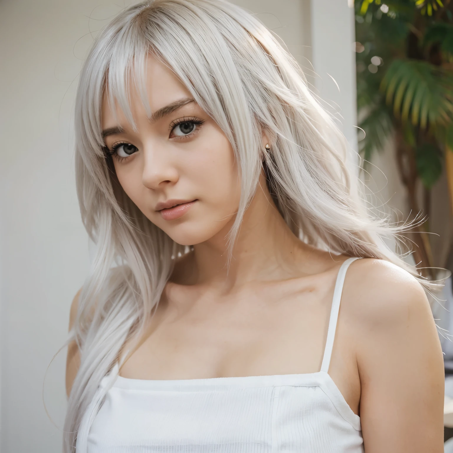 Mulher anime com o cabelo curte e branco
