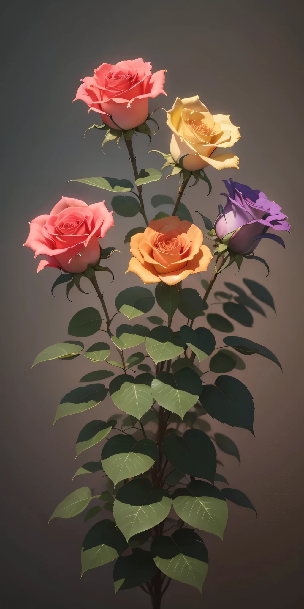 there are four Rose that are in a vase on a table, Rose in cinematic light, Stylized PBR, a few Rose, Photorealistic rendering in Octane, 3d octane render, 3d octane render, Rose, Soft true colors, Rendering using povray, Rendered using Substance Designer, Rendered in arnold engine, Beautiful octane rendering, 忧郁Rose色柔光