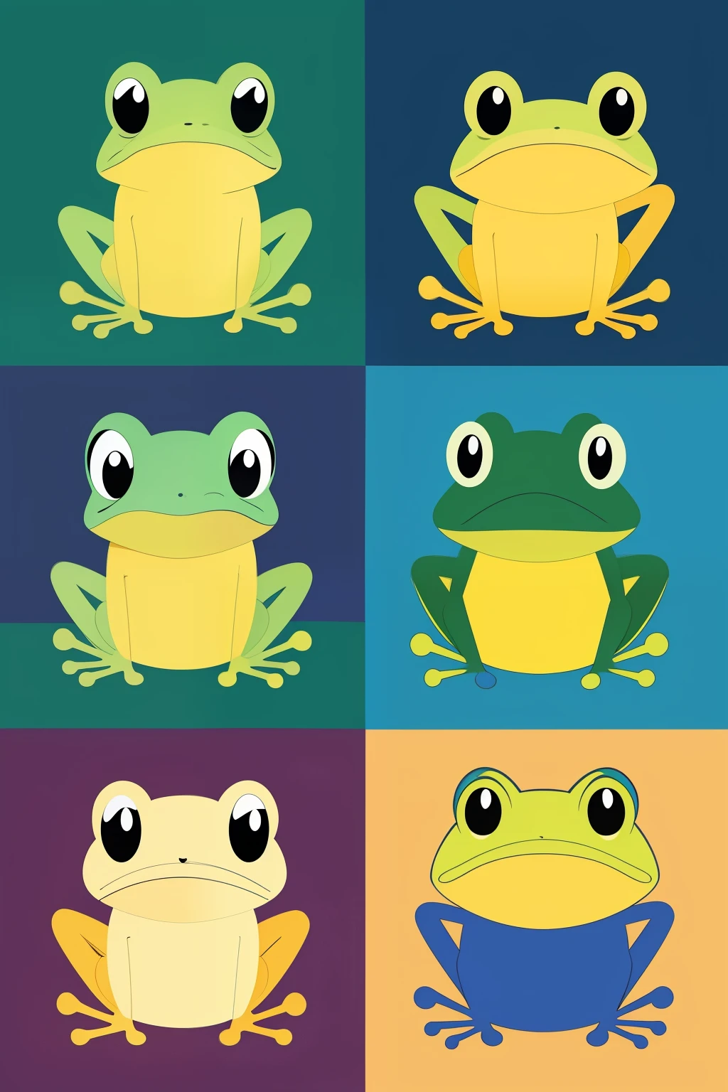 frog, Sponge pads, cartoon style, Flat style illustration, four colors, -v 5 -s 250