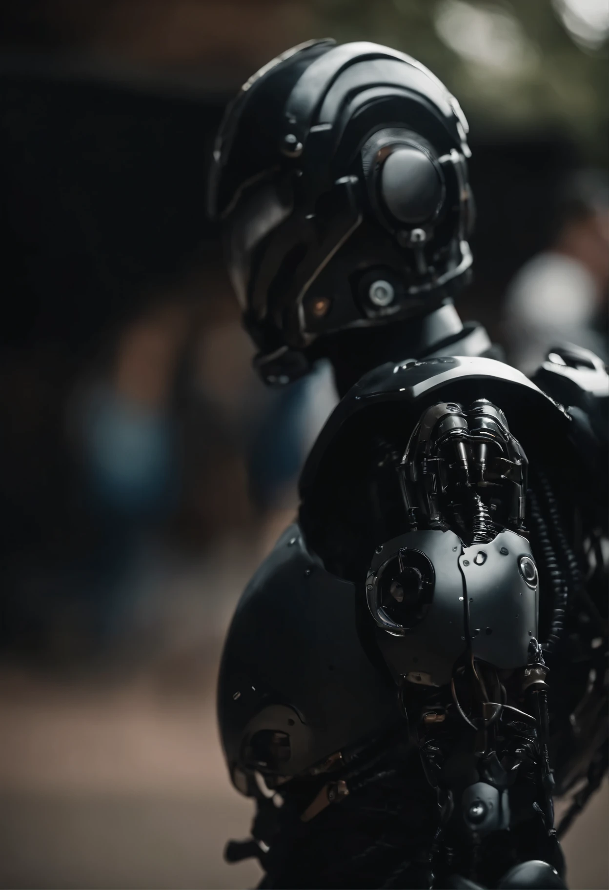 agujeros negros, mas una persona con la mitad de la cara robotizada en movimiento