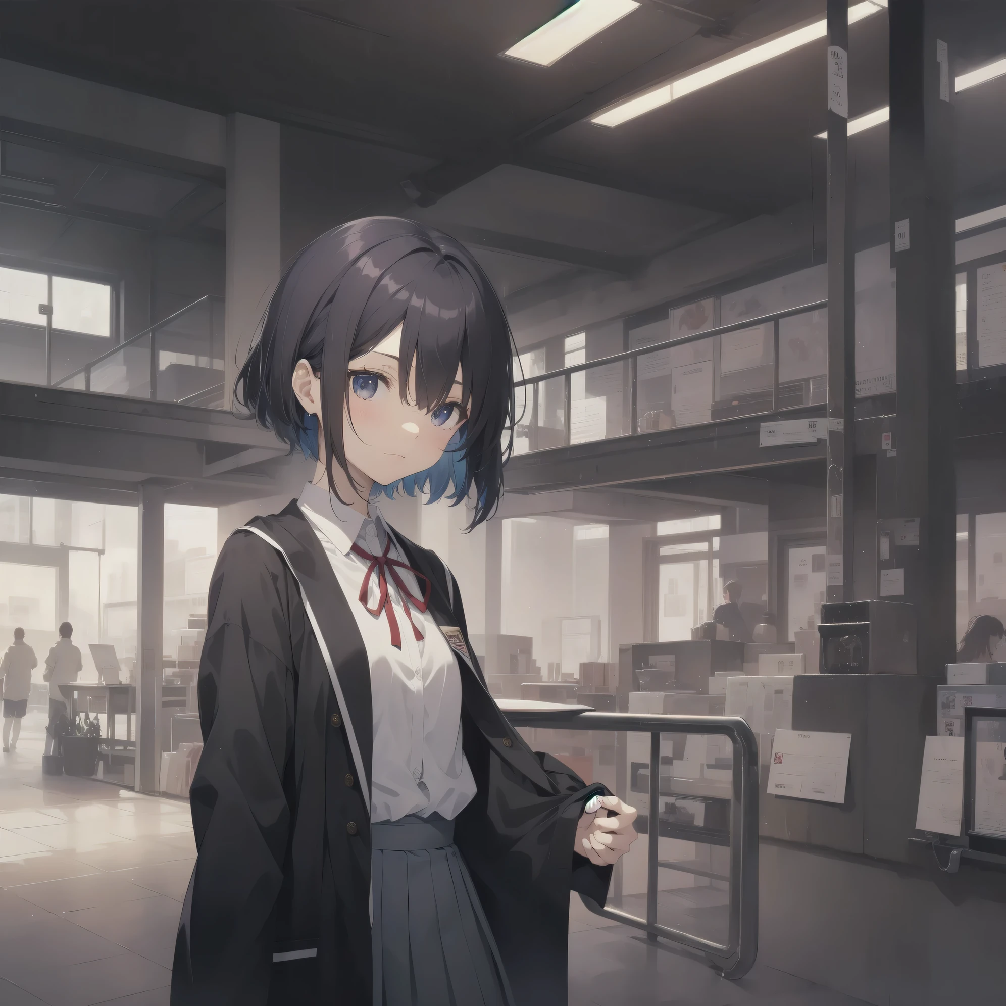 Super absurd quality by the god of art, Super detailed, High resolution, anime moe art style, best anime 8K konachan wallpaper, Pixiv contest winners, perfect anatomy, break, (眠そうにalone学校へ行く女の子を描いてください. )break,1 girl, (alone,little woman, cute face, 13 years old:1.3),All limbs, full finger,, The charm of an immature body, (very_short hair), shortcut, Bang, flat chest, small ass, between legs, small black eyes, detailed and beautiful eyes, Well-proportioned iris and pupils, expressive eyes, High resolutionの詳細な髪, neck ribbon, shirt, collared shirt, skirt, pleated skirt, school uniform, (detailed lighting), (detailed background), sunlight, On the way to school. break,super dense skin, Best cinematic lighting powered by famous artist, 8K,Beauty Illustration,photoshop_(Moderate),Absurd Hi-Res,UHD,rough skin,break,((artist:Fujiyama)), artist:Fujichoko,artist:Yamamoto_Soichiro,artist:hanekoto