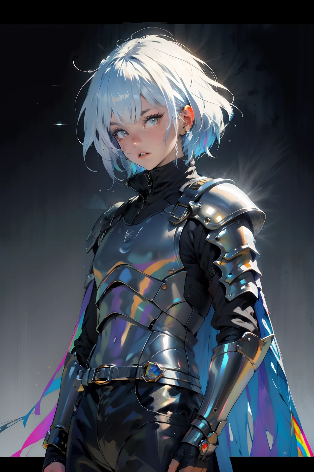 image in pixel art style, knight in the center of the frame, rainbow colors, sparkles