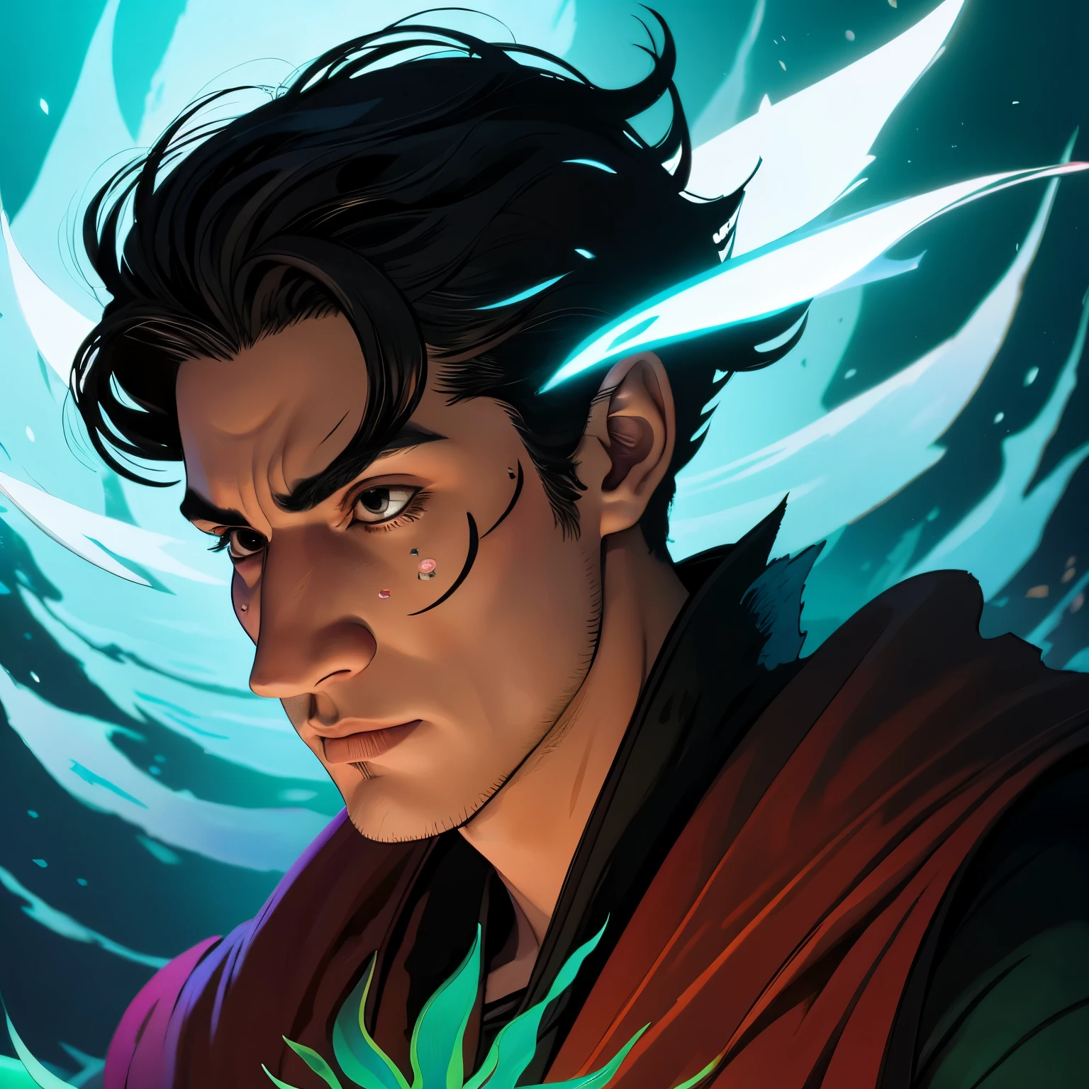 Persian Locathah_Medium close-up of Person Warlock with volumetric lighting、concept-art、brush stroke style、art  stations、trending、ighly detailed、art by greg rutkowski、The background is in the sea、Beastman in the image of a sea slug、Head in the image of a nudibranch、Body inspired by sea slugs