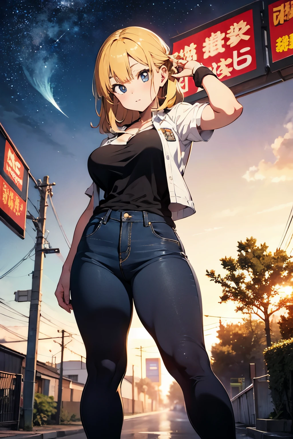 androide18,ribia cabello corto ojos azules,big tits,full beautifull,anime dbz hd art ,estilo photografia,lindos ojos,detallado,hermosa woman dragon ball z, estilo dragon ball z,curvy,arte hermoso digital,obra maestra,anylora checkpoint,hermoso coloreado,cuerpo perfecto,traje dragon ball z,perfecta,wallpaper of woman beautifull original tradicional,wallpaper estilo dbz,ojos hermosos ,hermosa androide18,cabello detallado 2k,big tits natural anime,face hermosa,wallpaper dragon ball z woman,traje rubia pantalo jeans con botas y camisa blanca con chaqueta azul