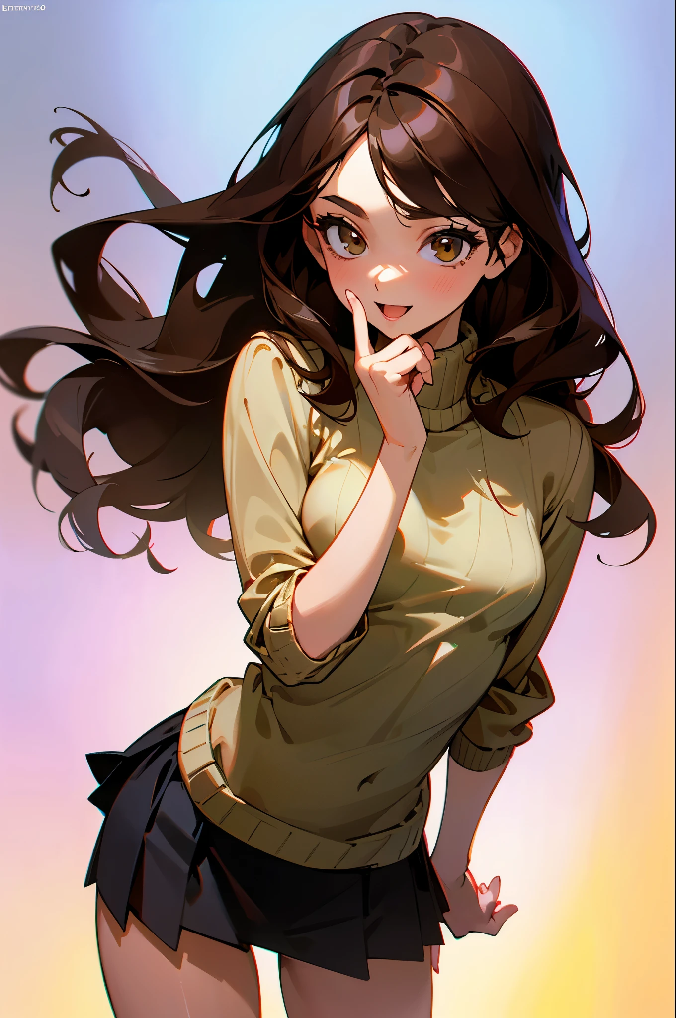 (8K, RAW photo, 最high quality, masterpiece: 1.2), High-definition RAW color photo, Professional photo shoot, cinematic light, alone, (((young woman, gal))), (Sharp features), (small face), (high detail skin: 1.2), clavicle, cute face, beautiful appearance, Clean eyelashes, (brown hair, brown eyes), (beautiful breasts), (slim body shape:1.4), very detailed顔と肌の質感, detailed eyes, double eyelid, look sideways, put your hands behind your body, ((shortcut, wavy hair)), ((open your mouth and smile:1.2)), big breasts, normal hip joint, cowboy shot, (((knit sweater:1.5, jumper skirt:1.2, Down jacket))), back alley, Leaning against the wall, smooth texture, staring eyes, beautiful skin, shiny skin, perfect fingers, five fingers, anatomically correct, background bokeh, high quality, surreal, bright colors, ((very detailed, photo shoot)),
