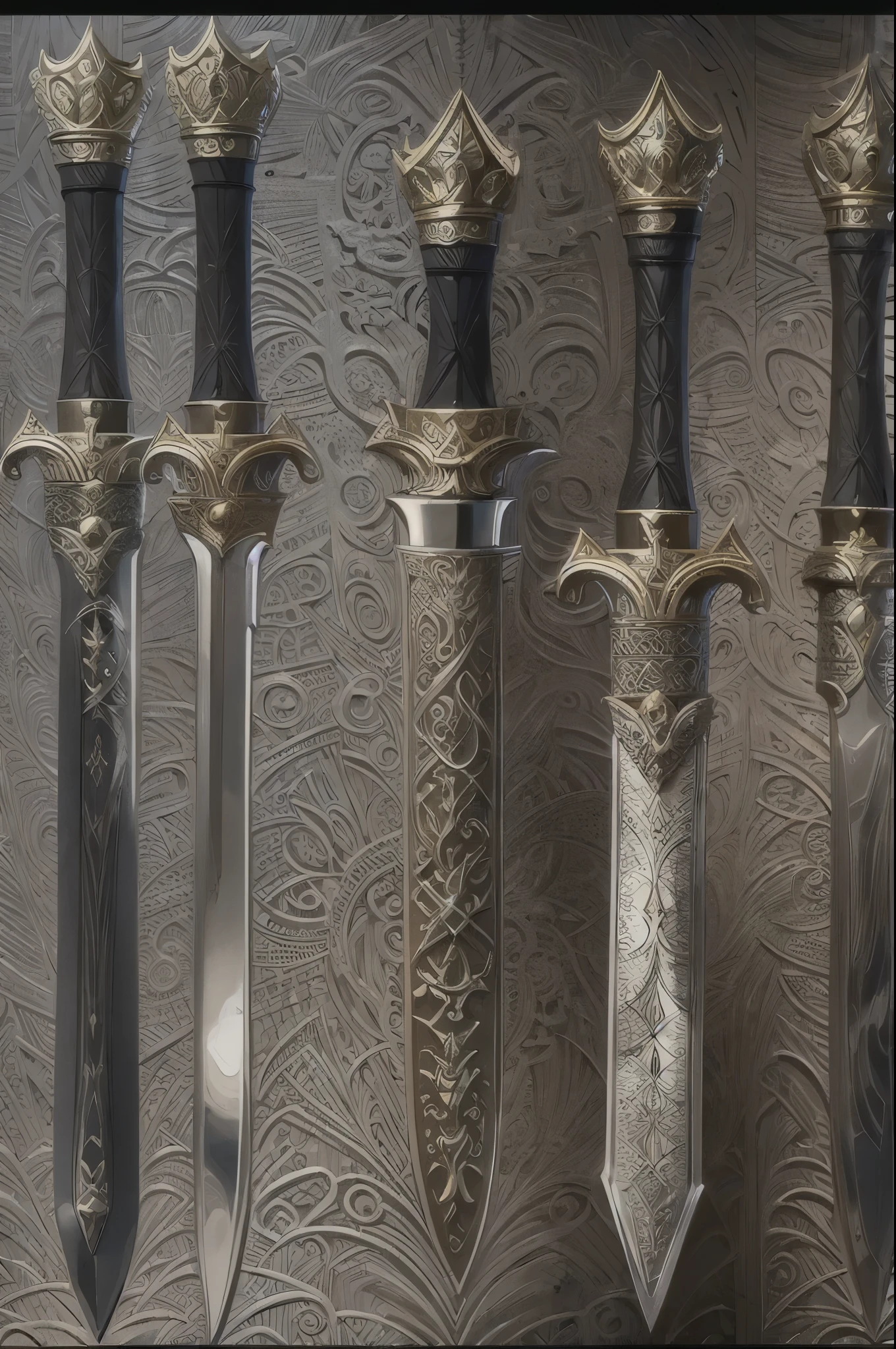 (Best Quality, 8K, Masterpiece), Short Sword, Norse Detailed Handle, Noble, Luxurious Material, Ornate Design, Intricate Craftsmanship, Historical Weapon, Sharp Blade, Sturdy Handle, Elaborate Engravings, Dim Lighting, Reflective Surface, Highly Detailed Shadows , metallic texture, exquisite beauty, precise lines, finely crafted handle, antique style, worn but well maintained.