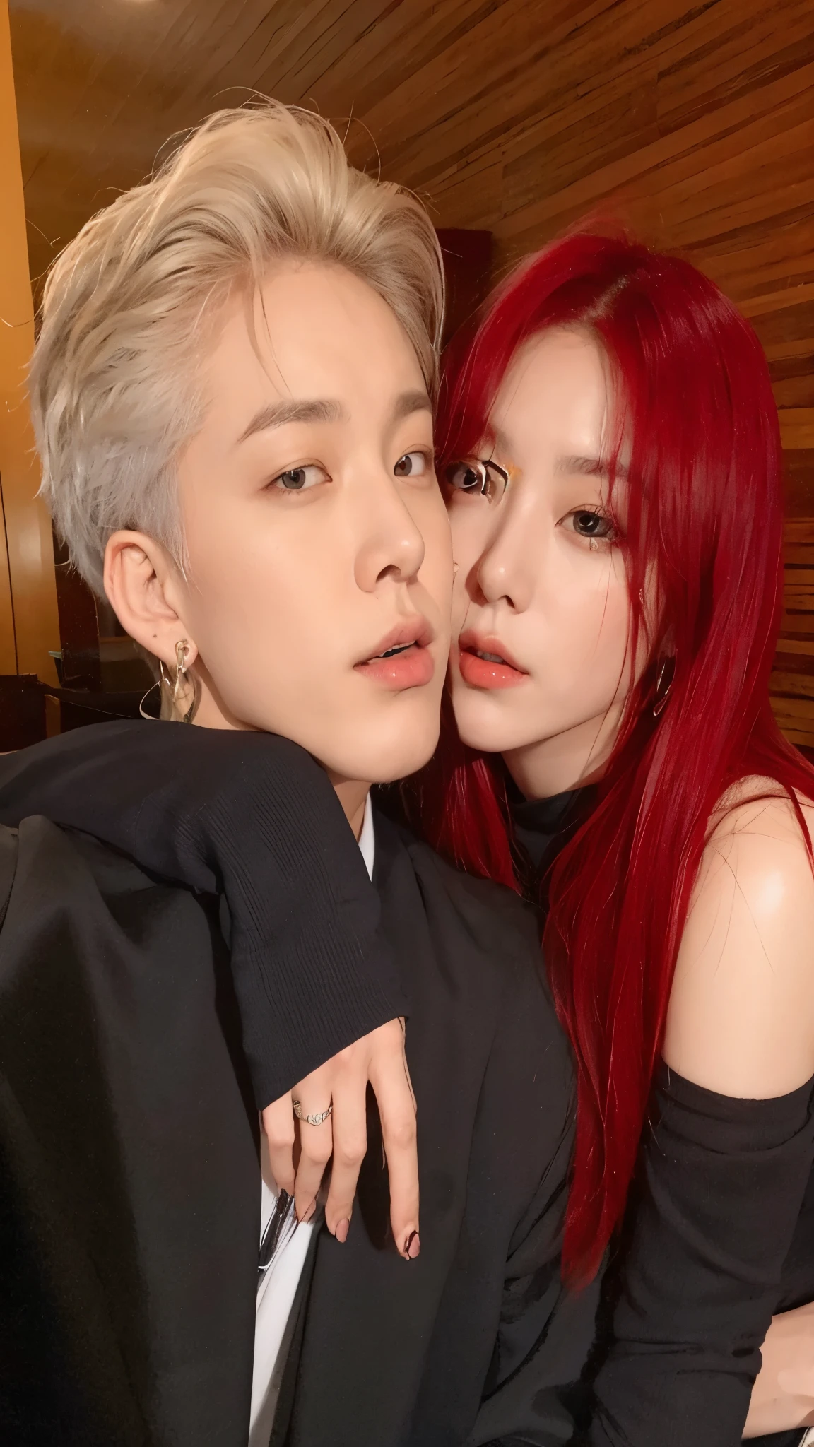 araffe and a woman Con cabello rojo and a black suit, nixeu y sakimichan, Con cabello rojo, ambos tienen labios rojos, con hiedra, con negro, kda y sam que, Cai Xu Kun, dyed red hair, kim taejin, sun yunjoo, pale red, kim doyoung, con el pelo largo y rojo, jia