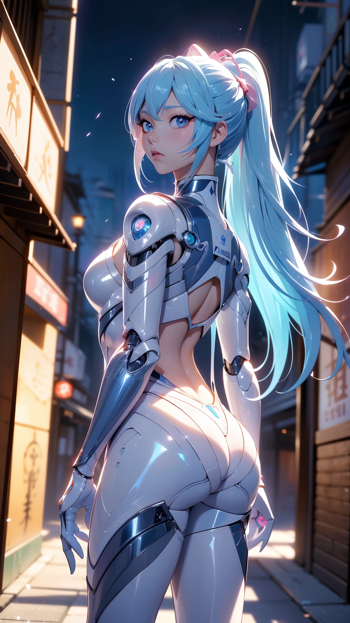 (rear view, backside view),,(La mejor calidad,A high resolution,Ultra - detallado,actual),Souryu Asuka Langley a doll with long pink hair and a (chaqueta azul:1.4) , pantalones plateado, animated barbie doll, blonde chica anime con pelo largo, (Souryu Style Sugar Langley:1.4) ,(cabello azul Souryu Asuka Langley blanco :1.4), 
(tokyo alley background :1.4), anime estilo 3D, Modelo de cuerpo completo de Anime VTuber, ilya kuvshinov con pelo largo, chica anime con pelo largo pink, figura emergente del desfile, render de una linda chica anime 3d, More detailed 8K.motor irreal:1.4,High Definition,La mejor calidad:1.4, fotorrealista:1.4, textura de la piel:1.4, obra maestra:1.8,obra maestra, mejor calidad,objeto Objeto], (rasgos faciales detallados:1.3),(Las proporciones correctas),(Ojos hermosos azules),  (pose vaquero), (Japan Venus Station Laboratory Background :1.4), ,( ciberpunk 2.1), (estilo kawaii white :1.4), (perfect anatomy 2.1 ), (Souryu Asuka Langley blanco :1.4), (white transparent latex cyborg robot:1.4),( fondo laboratorio espacial venus :1.4), (nocturno noche :1.4) 