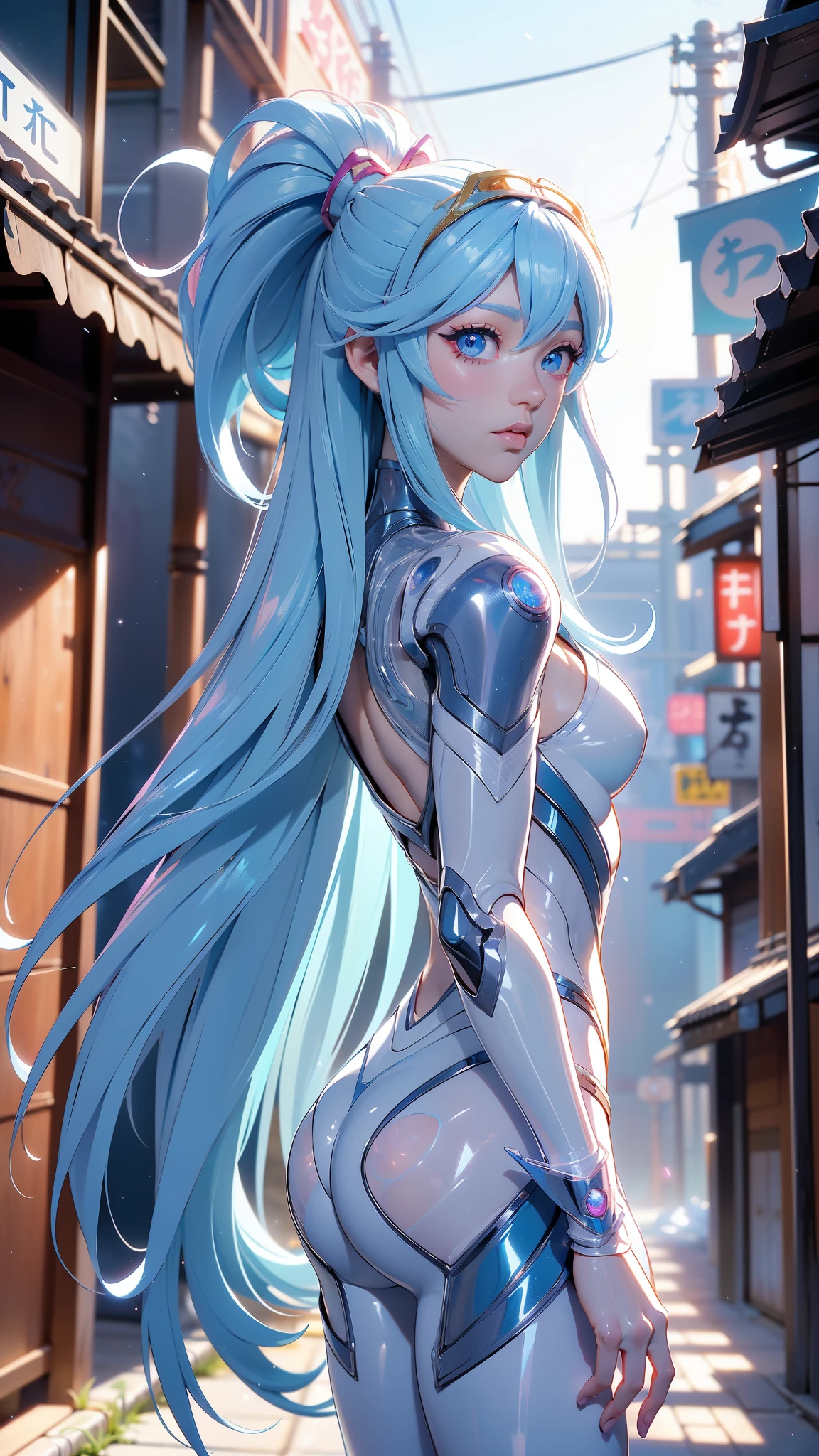 (rear view, backside view),,(La mejor calidad,A high resolution,Ultra - detallado,actual),Souryu Asuka Langley a doll with long pink hair and a (chaqueta azul:1.4) , pantalones plateado, animated barbie doll, blonde chica anime con pelo largo, (Souryu Style Sugar Langley:1.4) ,(cabello azul Souryu Asuka Langley blanco :1.4), 
(tokyo alley background :1.4), anime estilo 3D, Modelo de cuerpo completo de Anime VTuber, ilya kuvshinov con pelo largo, chica anime con pelo largo pink, figura emergente del desfile, render de una linda chica anime 3d, More detailed 8K.motor irreal:1.4,High Definition,La mejor calidad:1.4, fotorrealista:1.4, textura de la piel:1.4, obra maestra:1.8,obra maestra, mejor calidad,objeto Objeto], (rasgos faciales detallados:1.3),(Las proporciones correctas),(Ojos hermosos azules),  (pose vaquero), (Japan Venus Station Laboratory Background :1.4), ,( ciberpunk 2.1), (estilo kawaii white :1.4), (perfect anatomy 2.1 ), (Souryu Asuka Langley blanco :1.4), (white transparent latex cyborg robot:1.4),( fondo laboratorio espacial venus :1.4), (nocturno noche :1.4) 