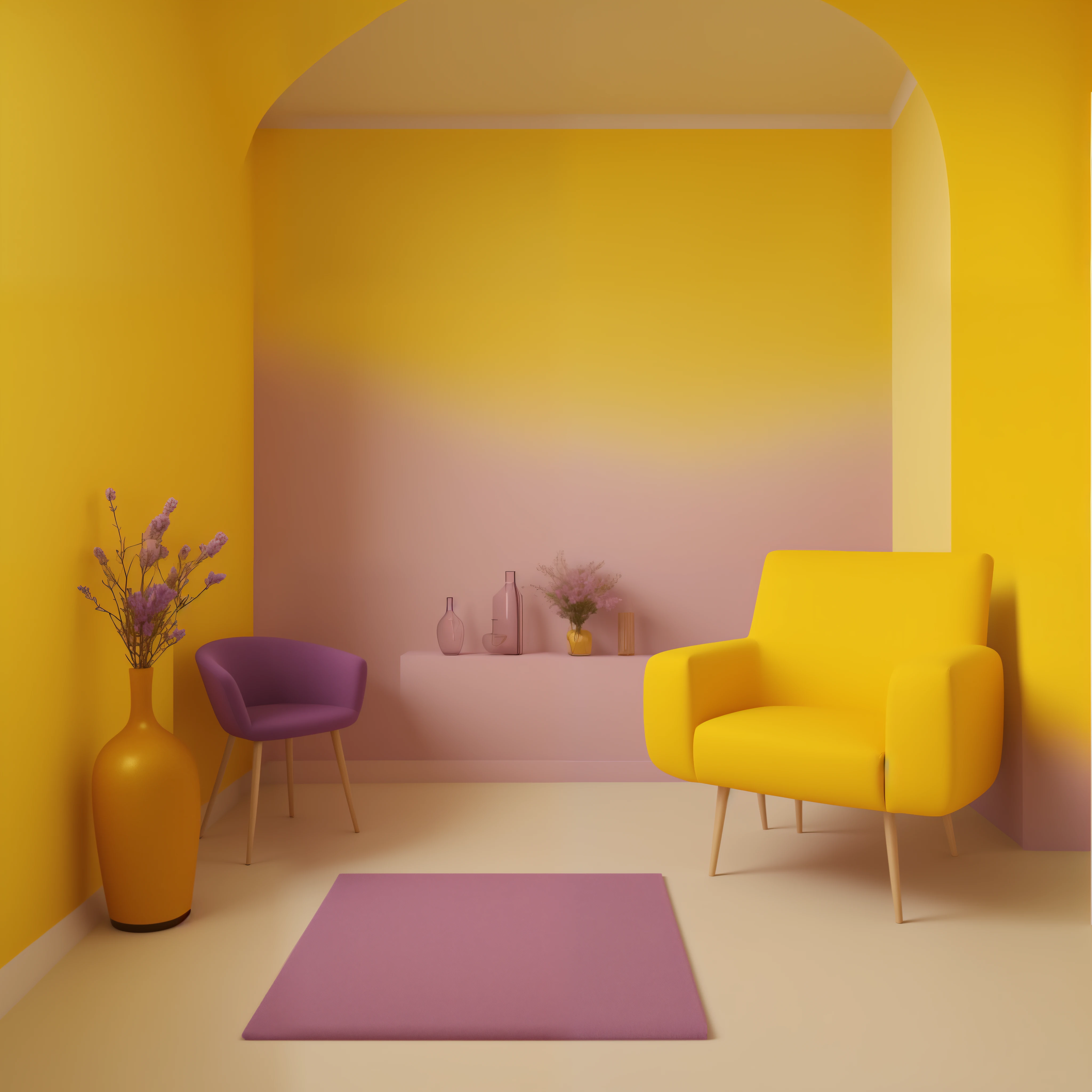 quarto roxo e amarelo com cadeira e mesa, esquema de cores amarelo e roxo, amarelo roxo, fundo da sala pessoal, tons amarelos e roxos, lavander e esquema de cores amarelo, Quarto roxo bem iluminado, roxo e amarelo, Solid background color, beautiful color composition, fundo da sala de estar, em uma tela amarela, rosa e amarelo, fundo isolado, arte de fundo interior