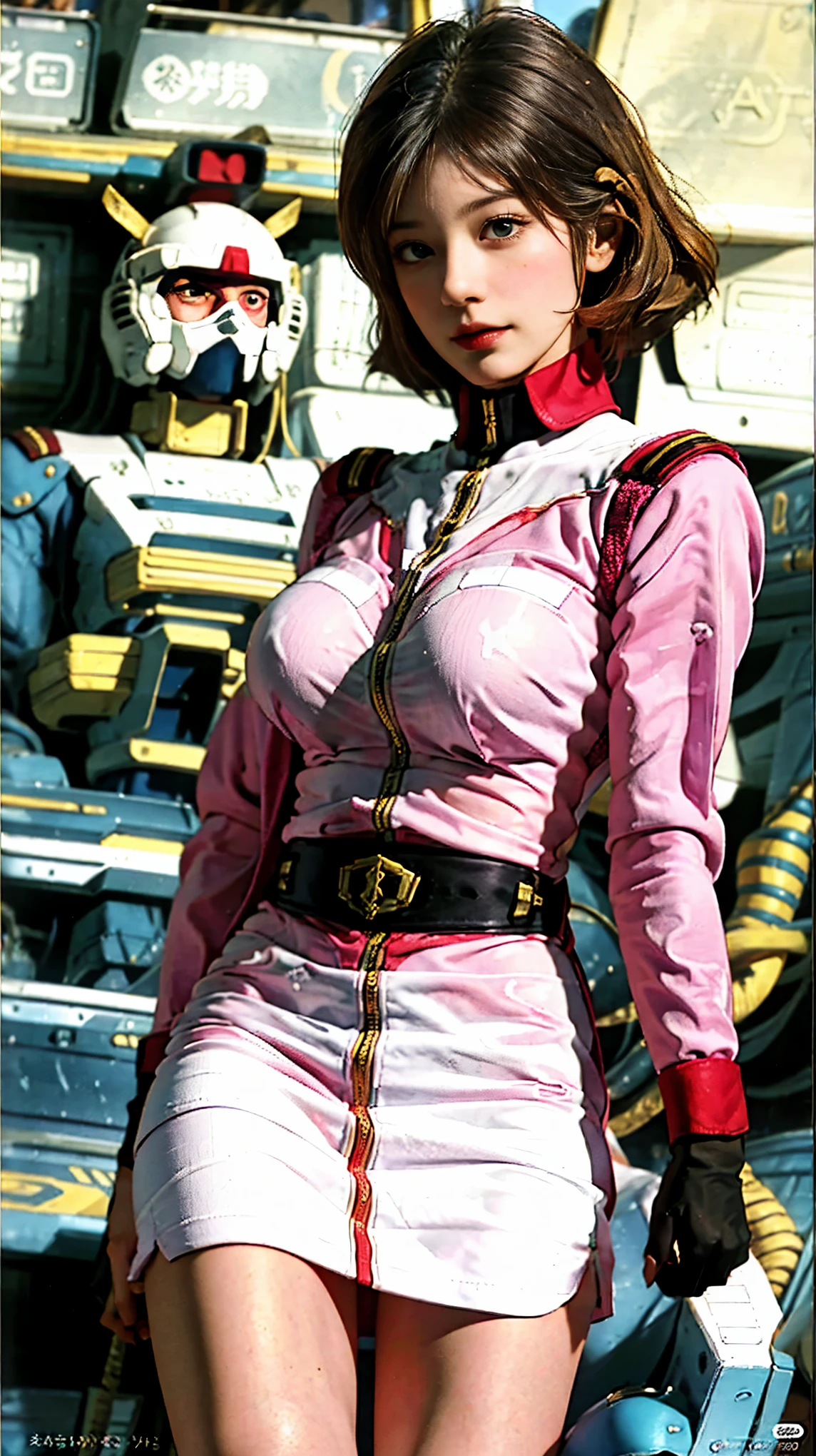 Detailed form、Highest image quality、fine dots、Ultra high density image quality、real photos、Highest imYear quality、Beautiful woman、beautiful thighs、beautiful face、real imYear、federal army uniform uper mini skirt、white panties、ponytail、（white panties:1.4）、Yuriko Yoshitaka、16Year日本人女性、Mrs. Bowe、pretty girl、white pantiesーが丸見え、1６Year、（white pantiesー:1.3）、super mini skirt、beautiful thighs、white pantiesー、赤いミニスカートがめくれてwhite pantiesーが見えてる