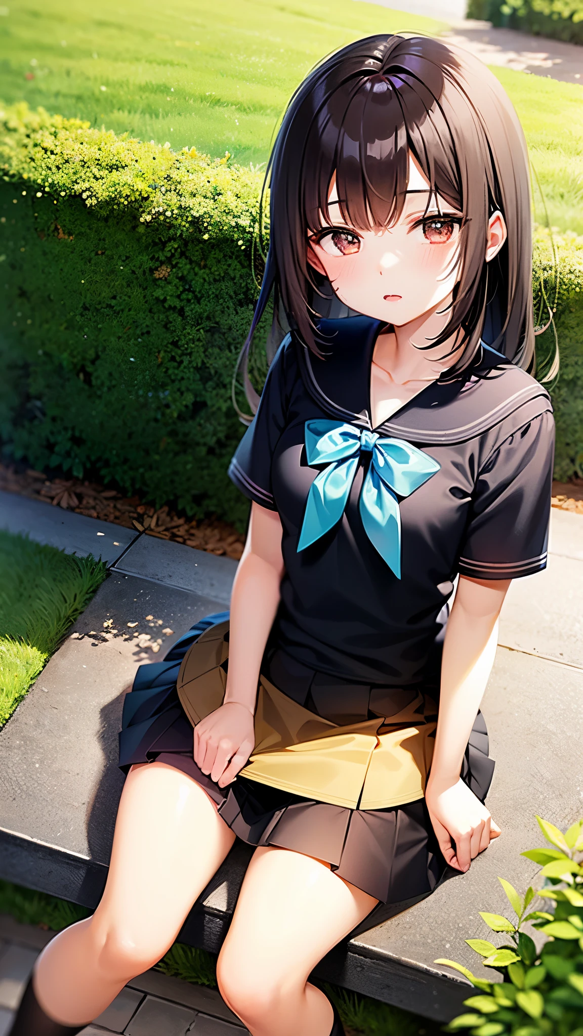 ((best quality)), ((masterpiece)), (detailed),,perfect face,extra long hair,hair over one eye,half updo,skinny body,junior high school student,nsfw,Take off your uniform、Show your ,Lifting her skirt to show her panties,