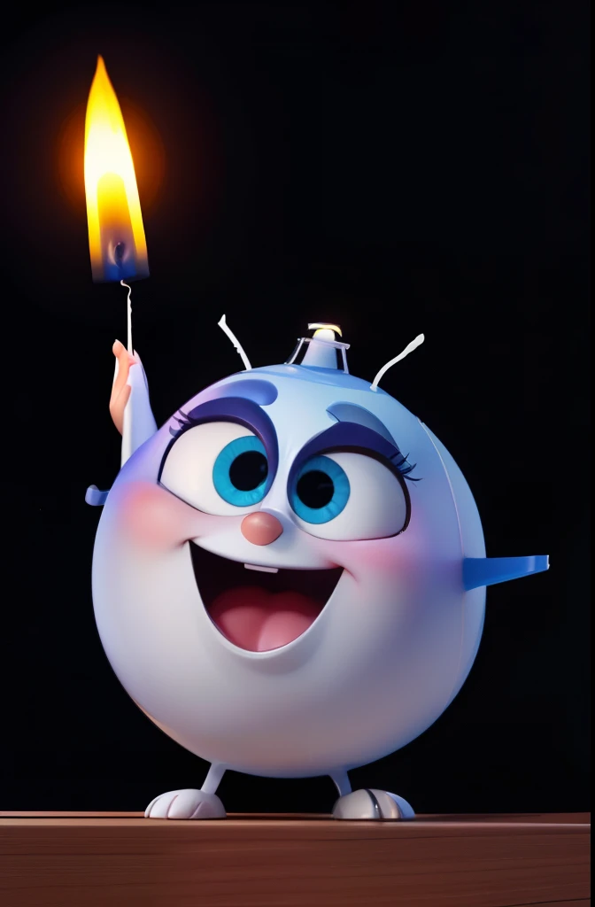 A candle floating in the air has the eyes and mouth,Disney Pixar style character, full body, full body, white background,White background， Q version, 2d, cute