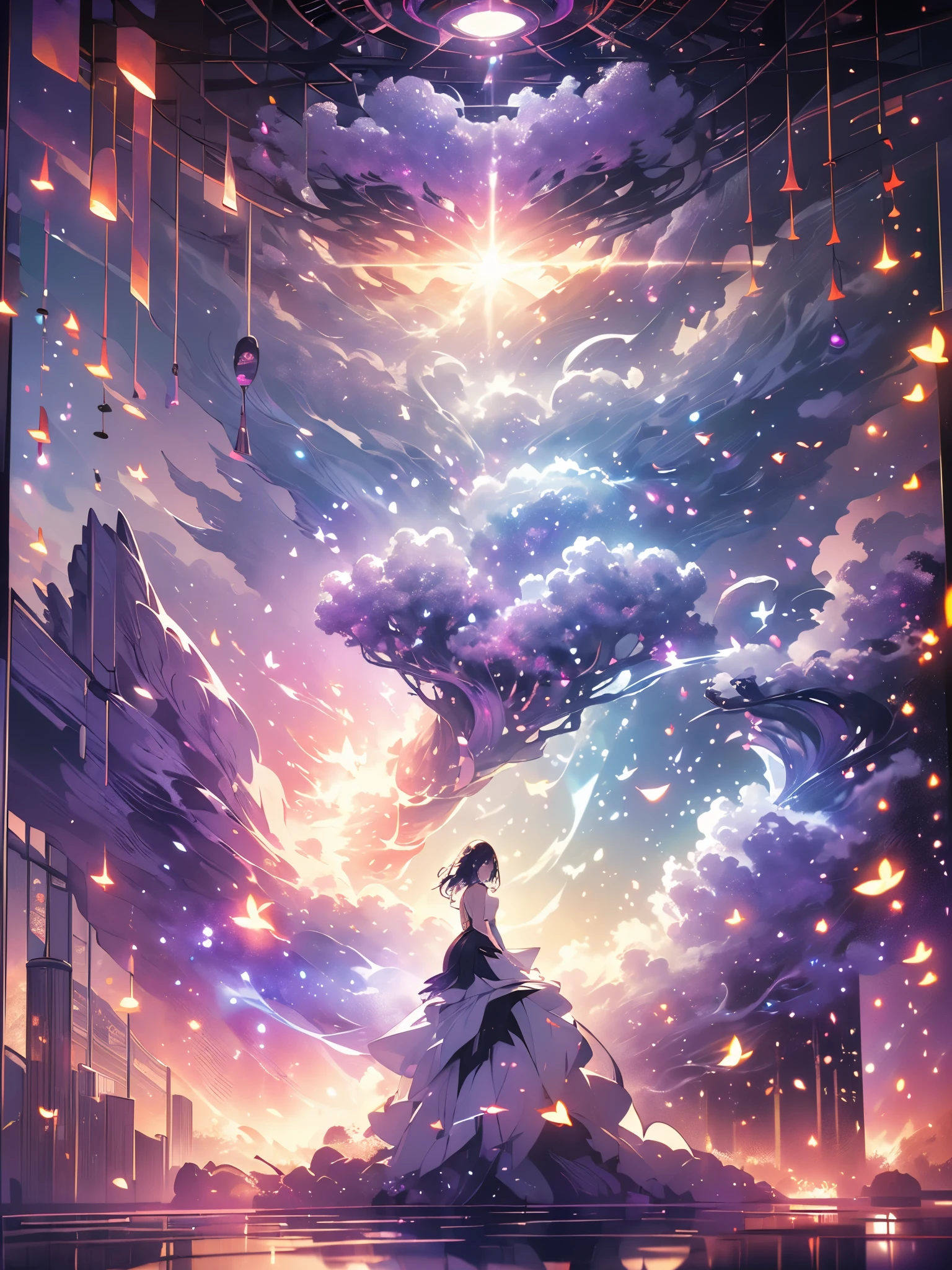 elegant girl, sitting in a badass pose, (((there is smoke around her, purple and black smoke, in a circle, using white transparent dress))), short bob hair, white hair, fireflies and cherry blossoms, (((small breasts, big ass, thick muscle thigh))), low light gradient, {extremely detailed 16k CG unit wallpaper}, expansive landscape photography, (a low view with focus on the scenery), (wide view of open field), ( low angle photo), (high light: 1.2), (low light: 1.2), (warm light source: 1.2), complex details, (iridescent colors: 1.5), (bright lighting), (atmospheric lighting), Dreamy , single,
