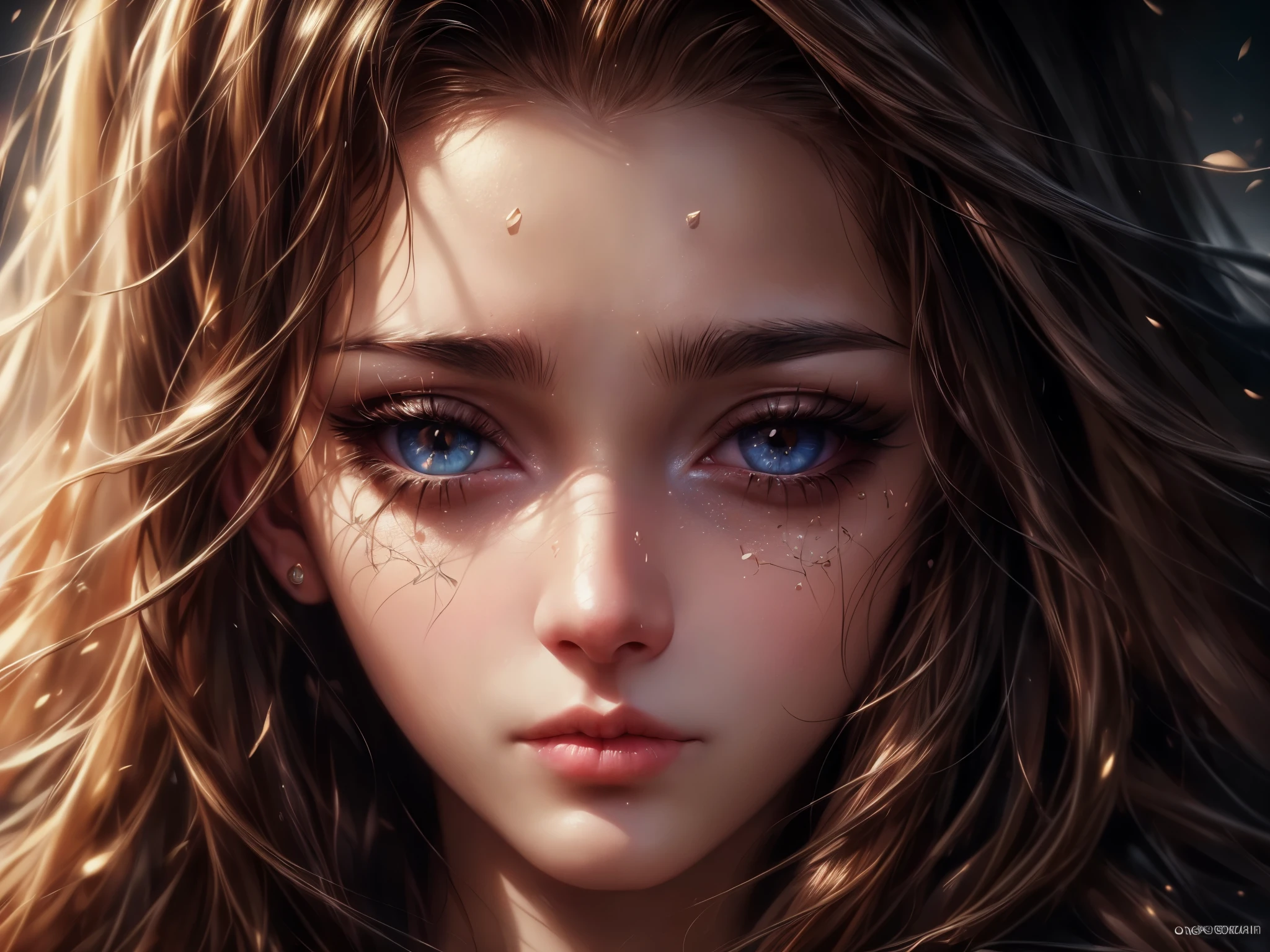 (best quality,4k,8k,highres,masterpiece:1.2),ultra-detailed,realistic,portrait,beautiful detailed eyes,beautiful detailed lips,detailed face,long eyelashes,sad expression,tearful eyes,emotional pose,soft lighting,colorful background,painterly style,dark and moody tones,dramatic atmosphere